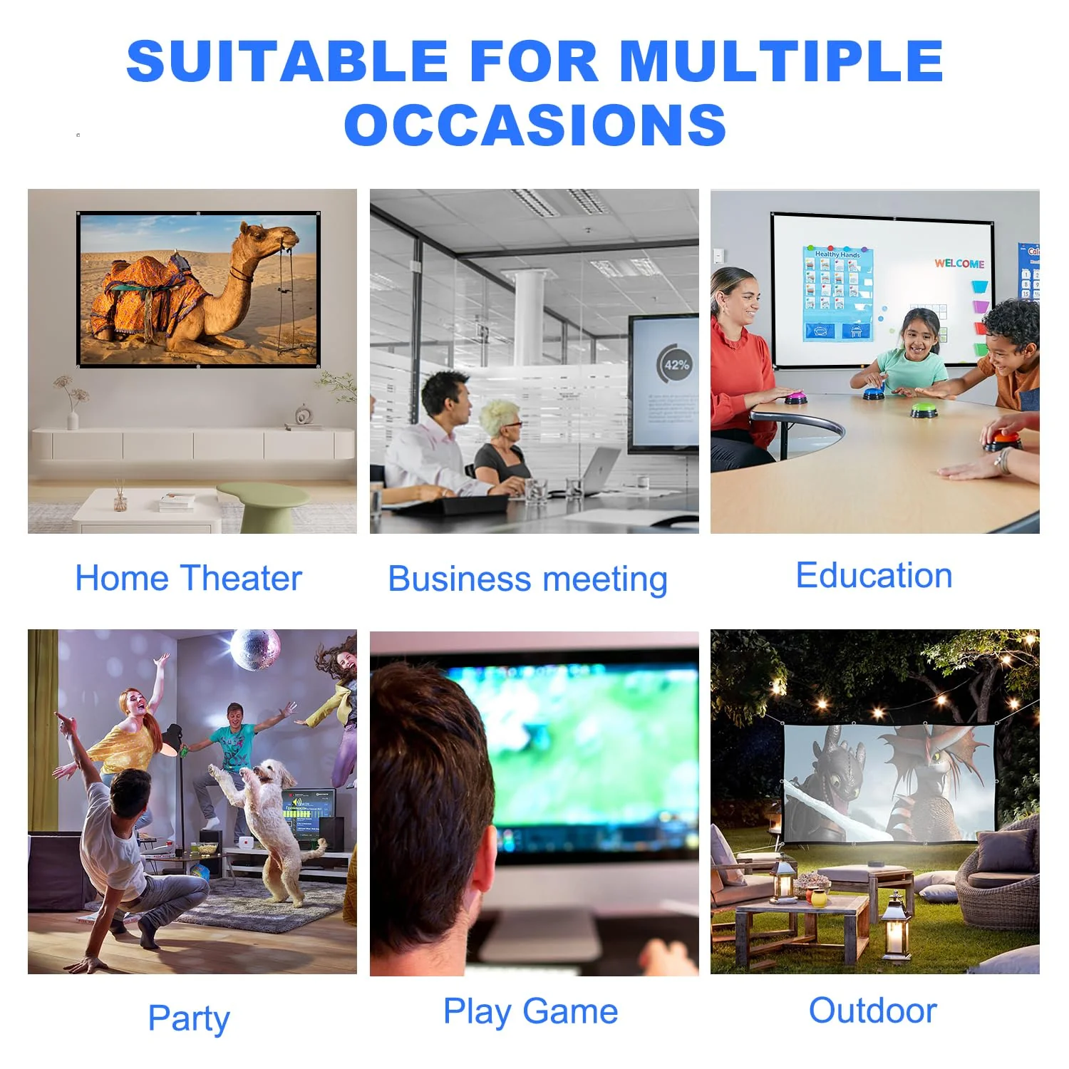 Projector Screen, DUYIKJ 84 inch Foldable Portable Rear Front Projector Screen Indoor Outdoor 4K 16:9 HD Double Sided Projection Movies Screen for Camping Party,Backyard Home Theater 84INCH -16:9 - Image 8