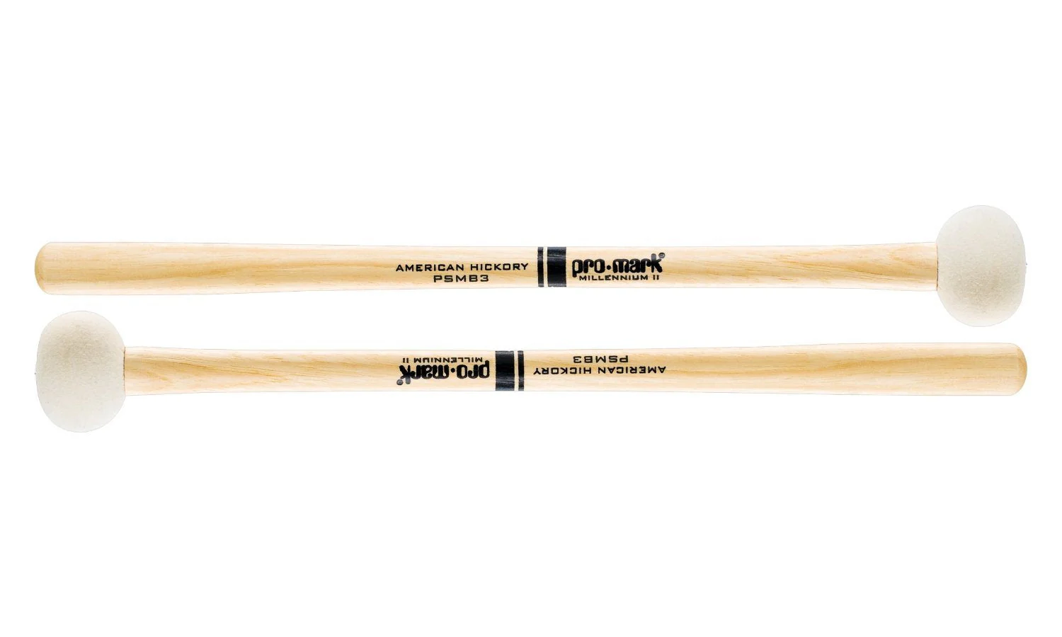 ProMark Bass Drum Mallets - PSMB3 Performer Series Special Extra Dense Felt Head - Ideal for 24-26 inch Bass Drums - American Hickory Handles with Comfort Flare Grip - 1 Pair
