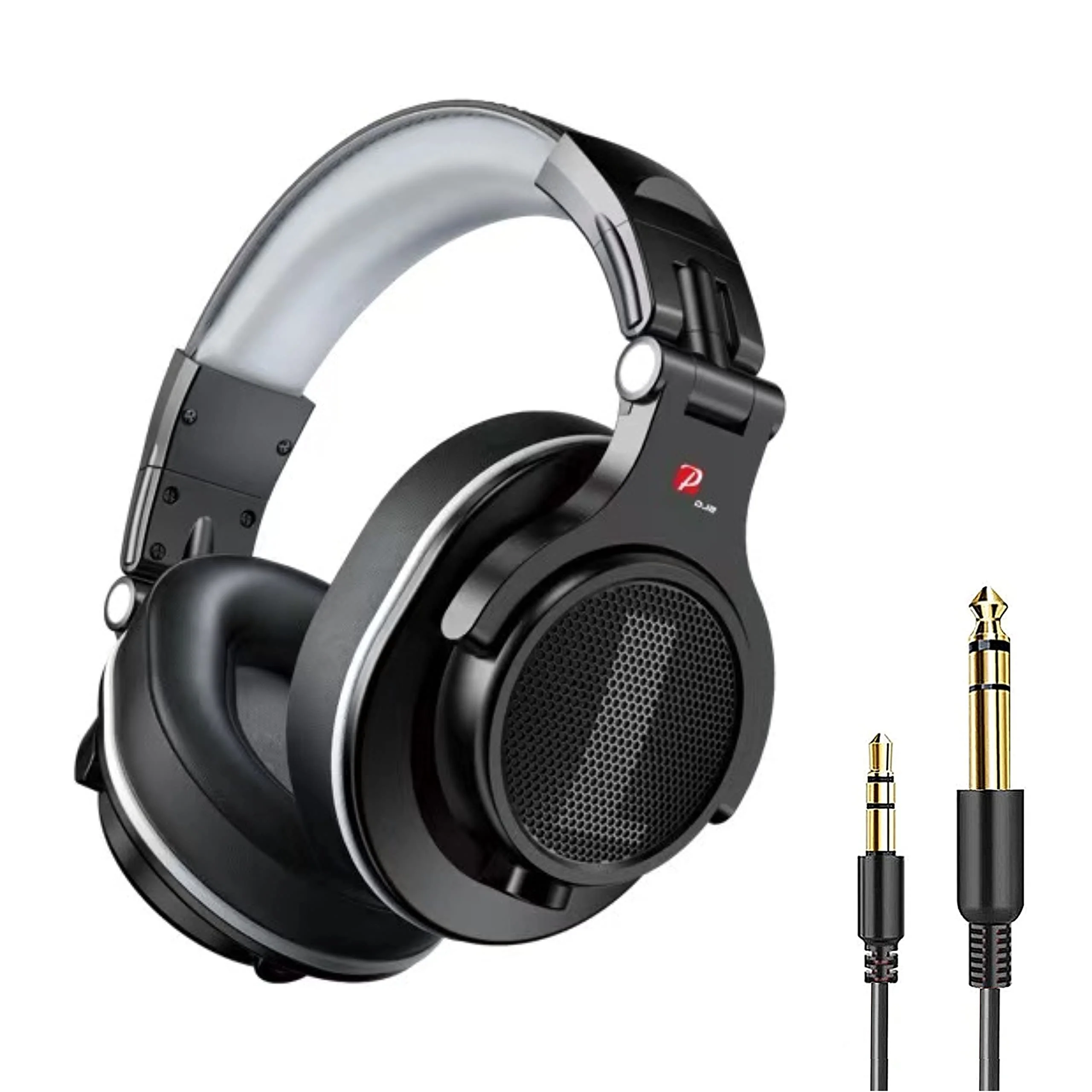 Prosonic DJ2G Over Ear Headphone, Wired Bass Headset with 40mm Driver, Foldable Lightweight Headphones with Shareport and Mic for Recording Monitoring Mixing Podcast Guitar PC TV (Black Grey) Black Grey