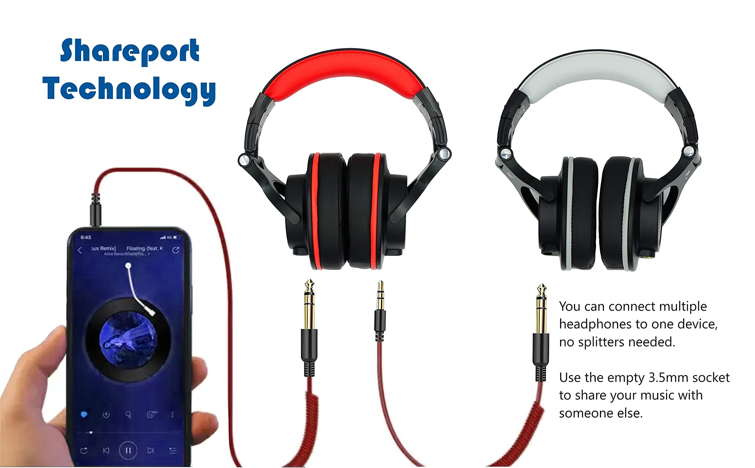 Prosonic DJ2G Over Ear Headphone, Wired Bass Headset with 40mm Driver, Foldable Lightweight Headphones with Shareport and Mic for Recording Monitoring Mixing Podcast Guitar PC TV (Black Grey) Black Grey - Image 3