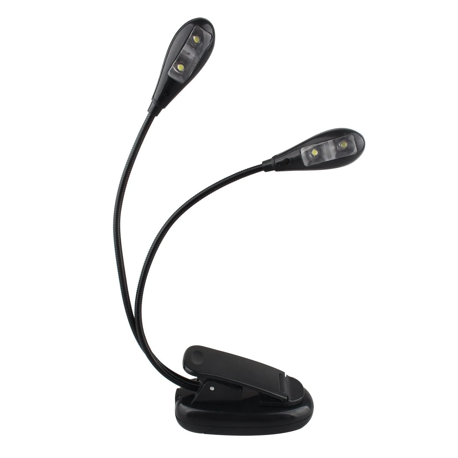 Protable Dual Head Music Stand Light Book Light with 2 Flexible Gooseneck Arms 4 LED Clip on, Eye care, Flexible Clip Come with USB Cable, Best Suited for Music Stands, Grilling, Desk, Camping