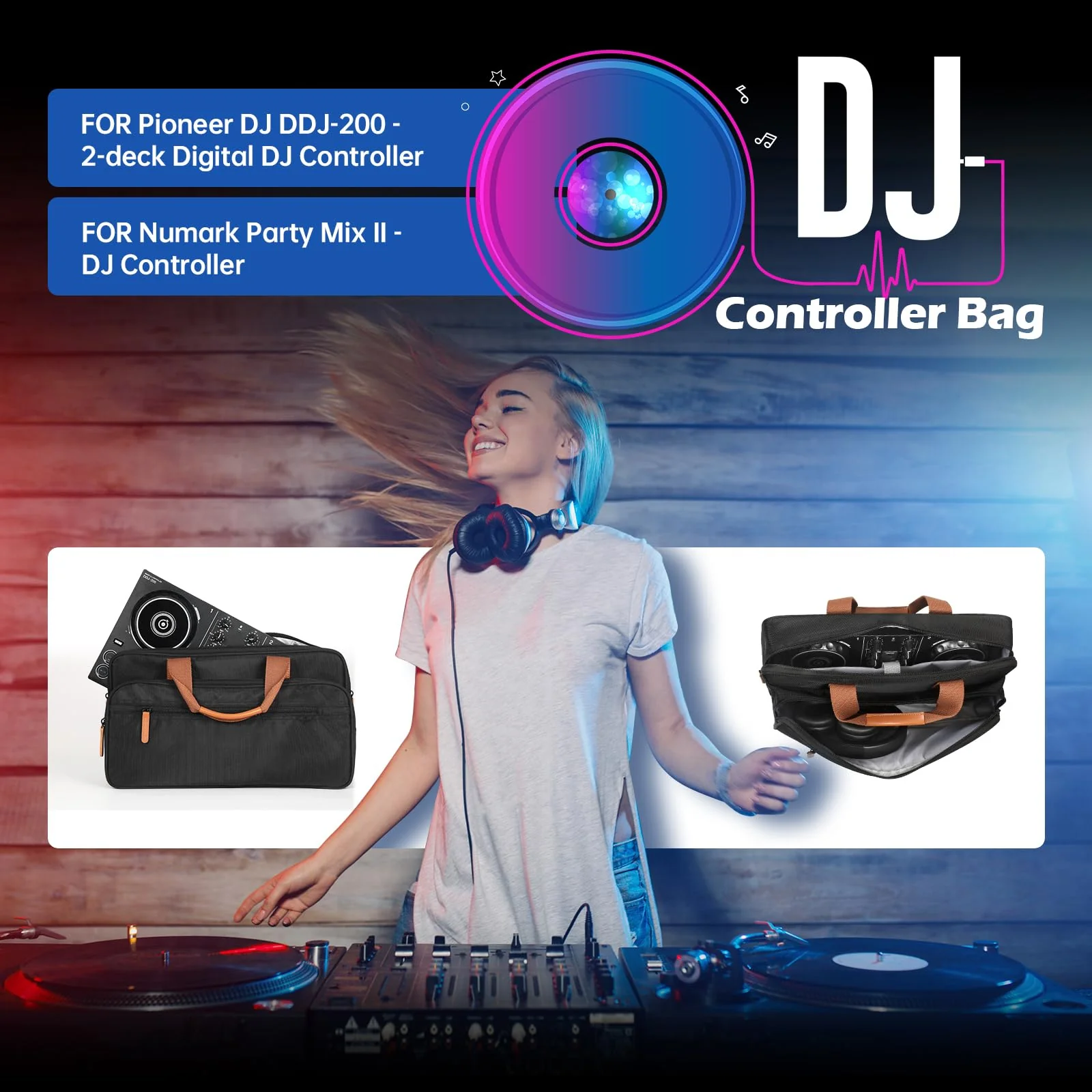Protector Bag Storage Case, Tote Bag for Pioneer DJ DDJ-200, Travel Carrying Case for Numark Party Mix II, Compact DJ Controller Padded Carry Case (For DDJ-200) For DDJ-200 - Image 7