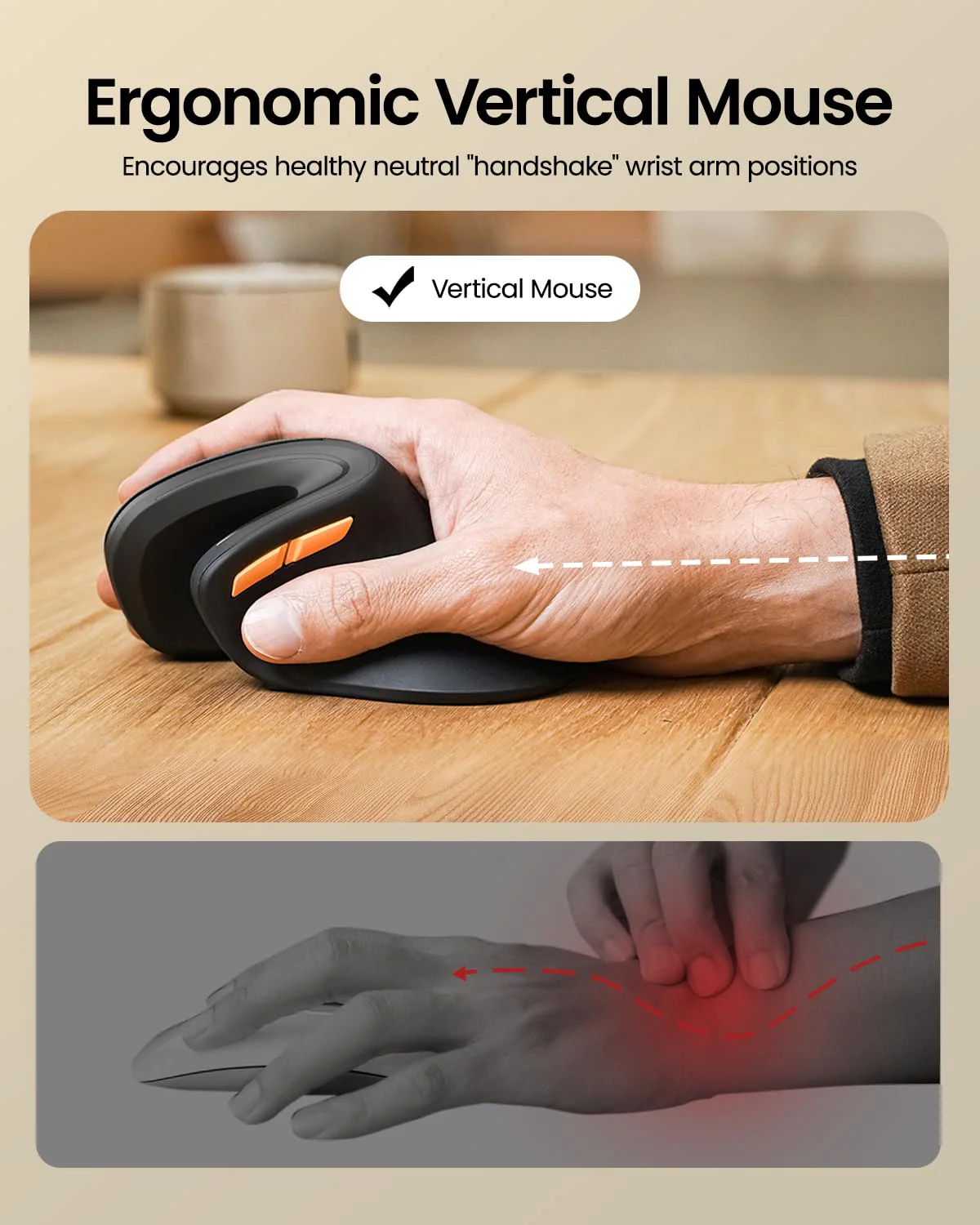 ProtoArc Ergonomic Vertical Mouse, EM11 NL Bluetooth Mouse Wireless, Ergo Mouse with 3 Multi-Device for PC/Notebook/Laptop, USB C Rechargeable Mice for Windows, Mac OS, Black - Image 3