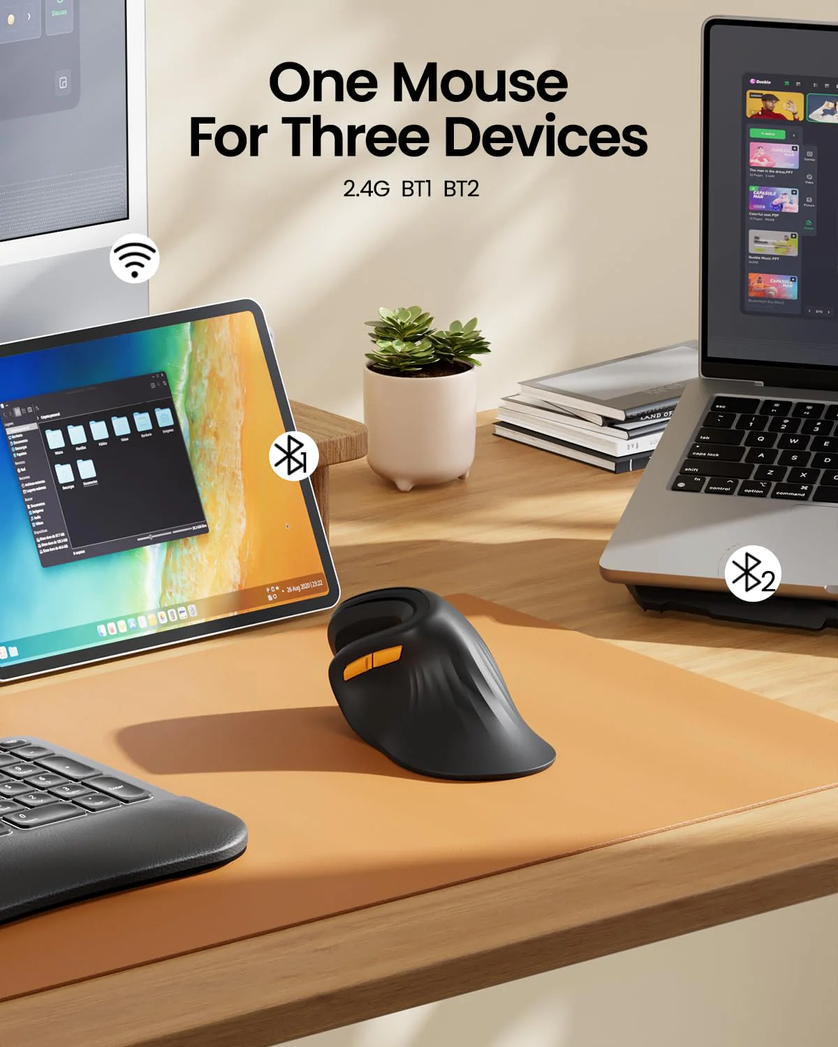 ProtoArc Ergonomic Vertical Mouse, EM11 NL Bluetooth Mouse Wireless, Ergo Mouse with 3 Multi-Device for PC/Notebook/Laptop, USB C Rechargeable Mice for Windows, Mac OS, Black - Image 4