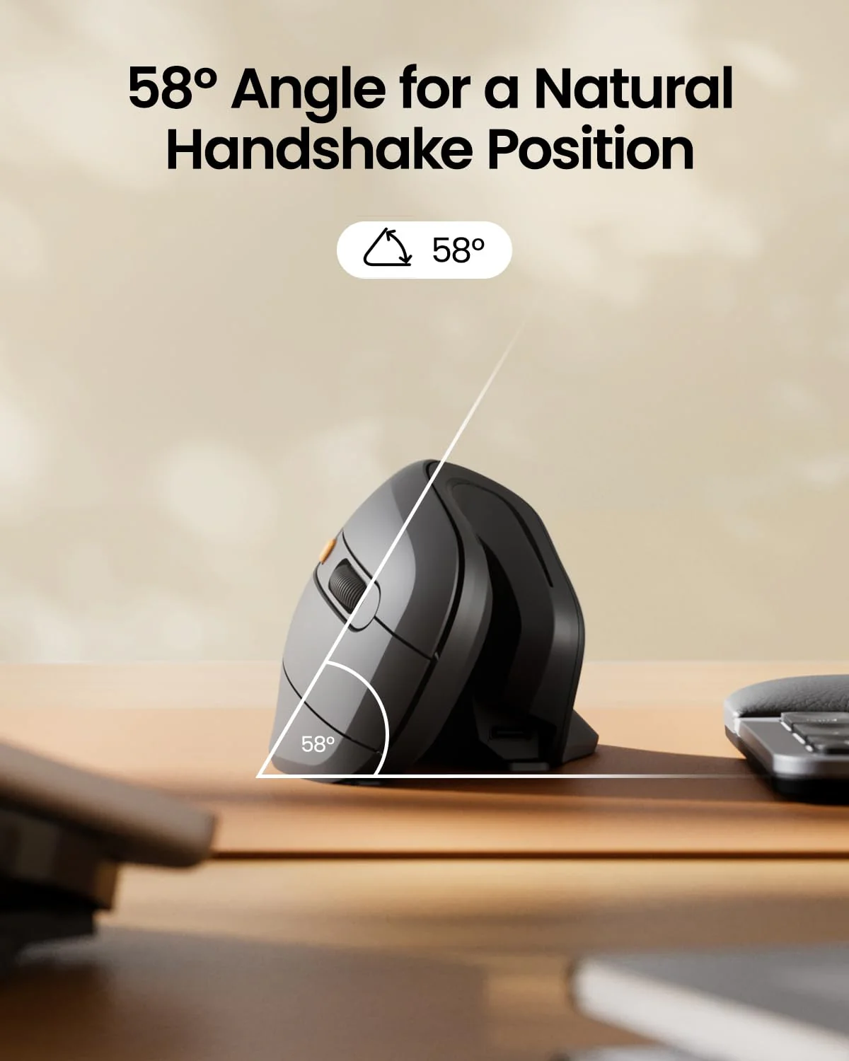 ProtoArc Ergonomic Vertical Mouse, EM11 NL Bluetooth Mouse Wireless, Ergo Mouse with 3 Multi-Device for PC/Notebook/Laptop, USB C Rechargeable Mice for Windows, Mac OS, Black - Image 5