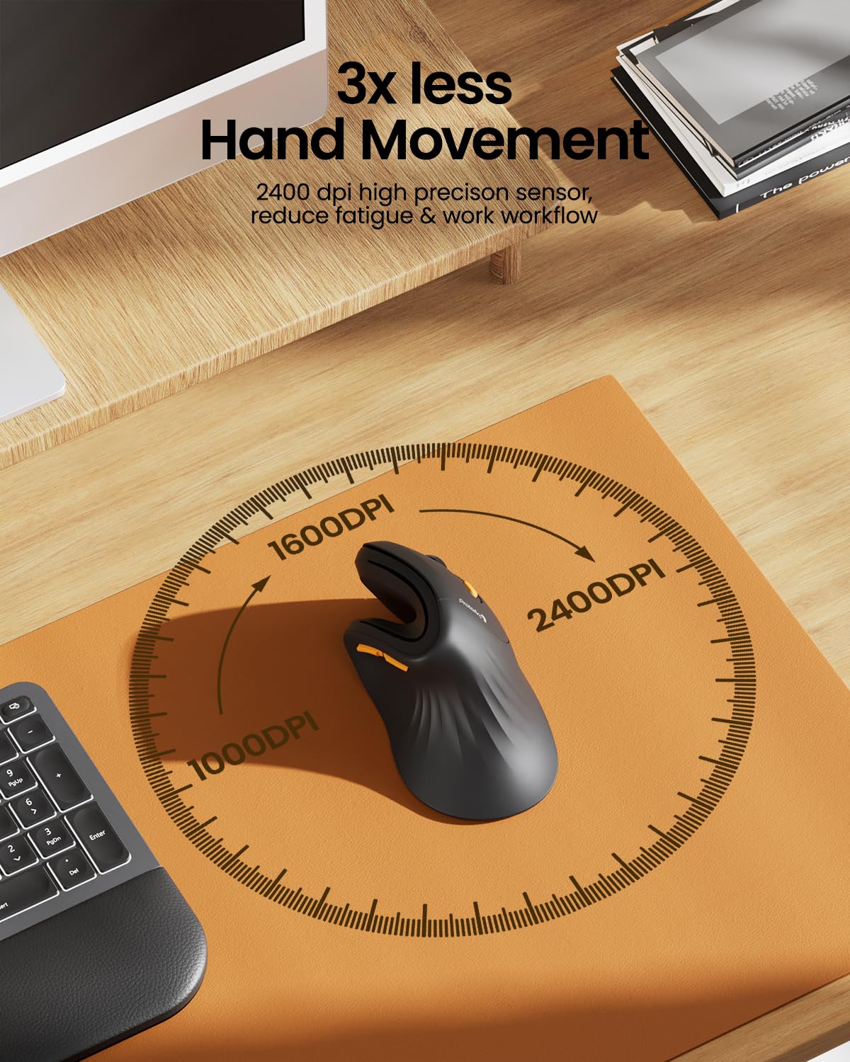 ProtoArc Ergonomic Vertical Mouse, EM11 NL Bluetooth Mouse Wireless, Ergo Mouse with 3 Multi-Device for PC/Notebook/Laptop, USB C Rechargeable Mice for Windows, Mac OS, Black - Image 8
