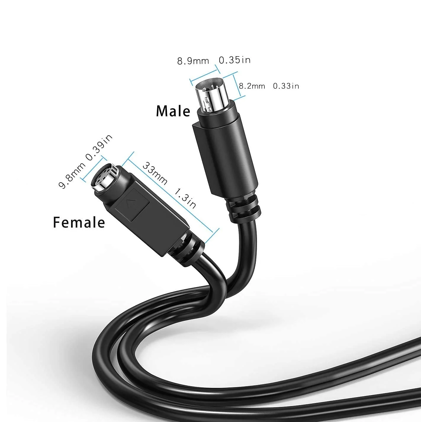 PS/2 Cable 6ft - Shielded Mini DIN 6-Pin Male to Male for PC Mouse & Keyboard - Black (PS/2 M/M 6FT 2M) - Image 6