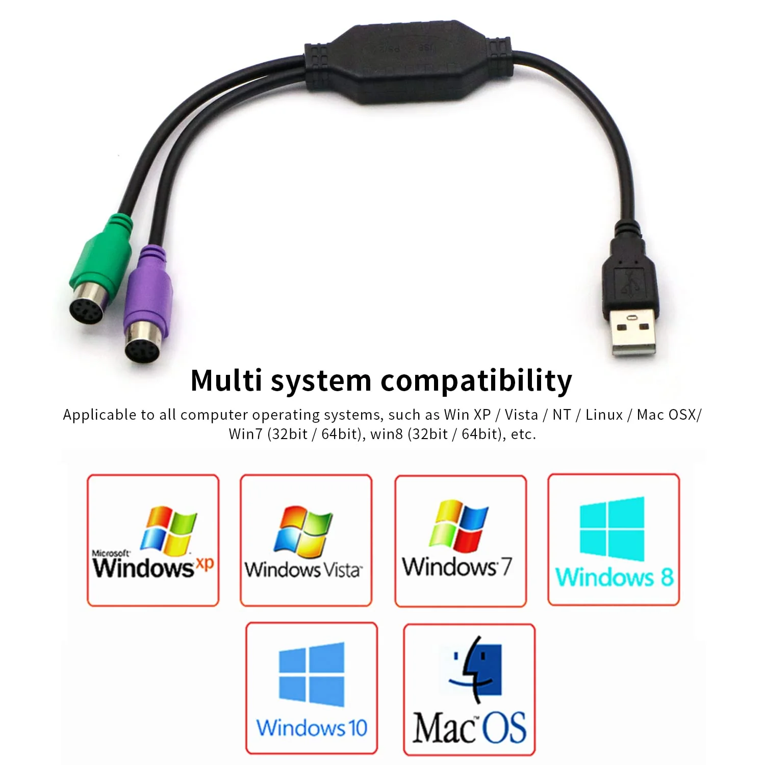 PS/2 to USB Adapter Cable, 4Pack PS2 Female to USB Male Converter Connector Adapter for PC Keyboard - Image 4