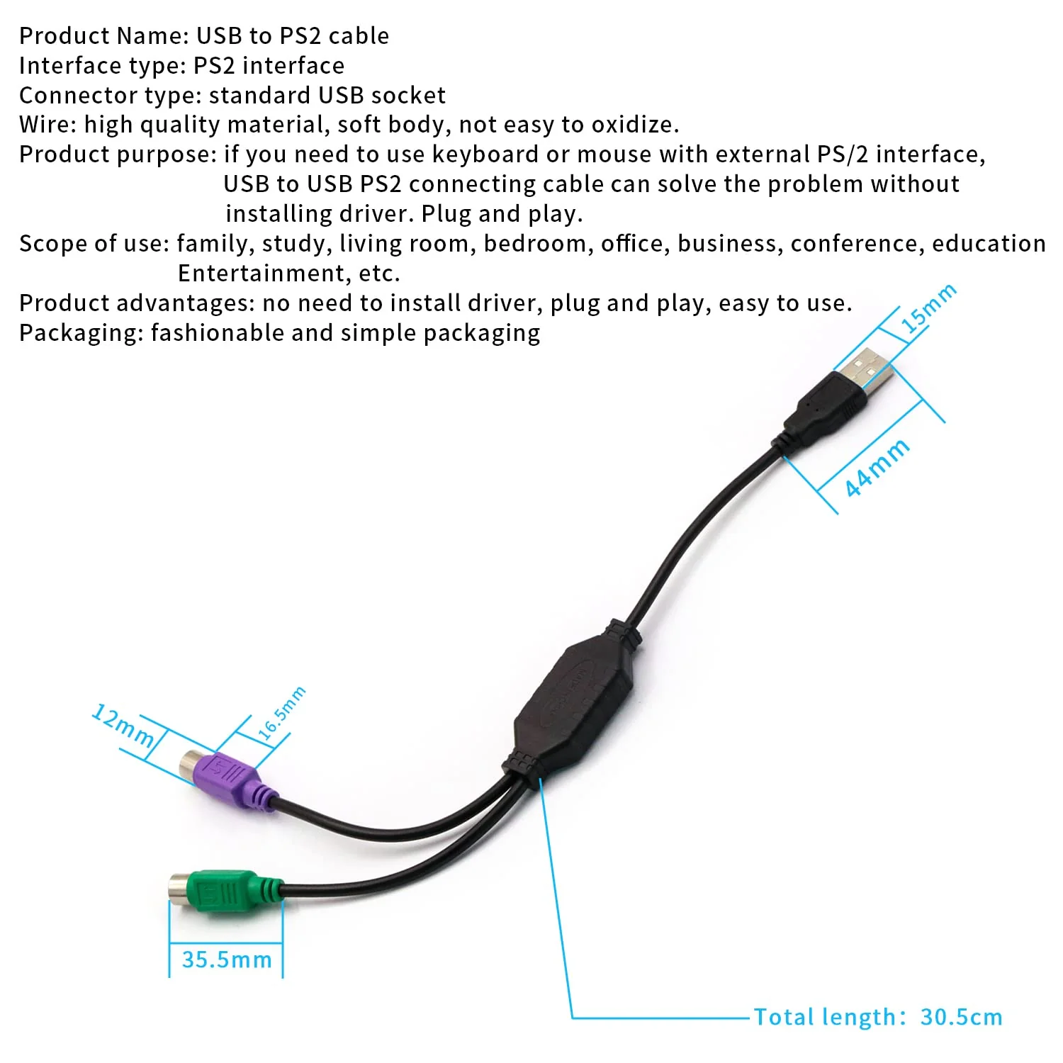 PS/2 to USB Adapter Cable, 4Pack PS2 Female to USB Male Converter Connector Adapter for PC Keyboard - Image 5