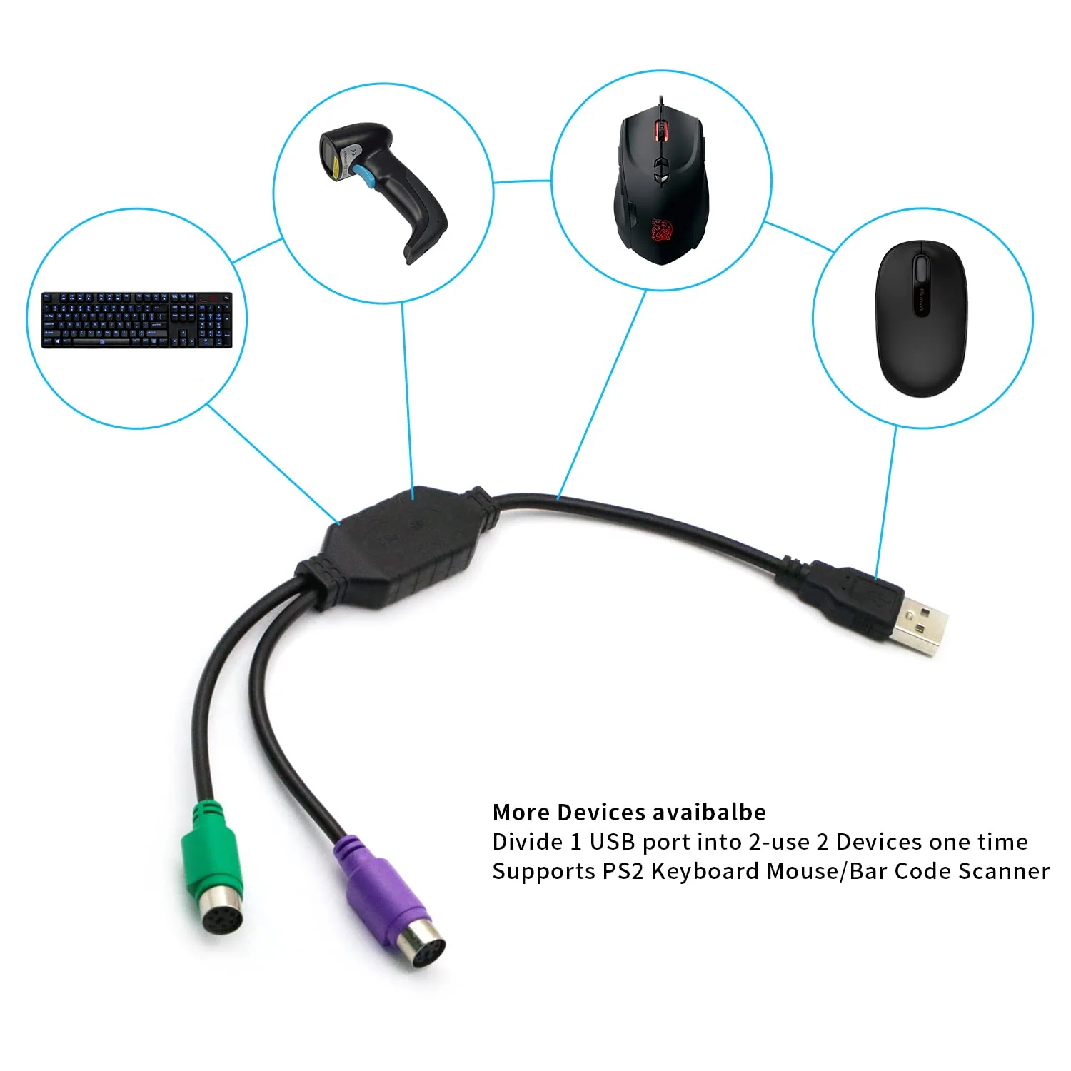 PS/2 to USB Adapter Cable, 4Pack PS2 Female to USB Male Converter Connector Adapter for PC Keyboard - Image 6