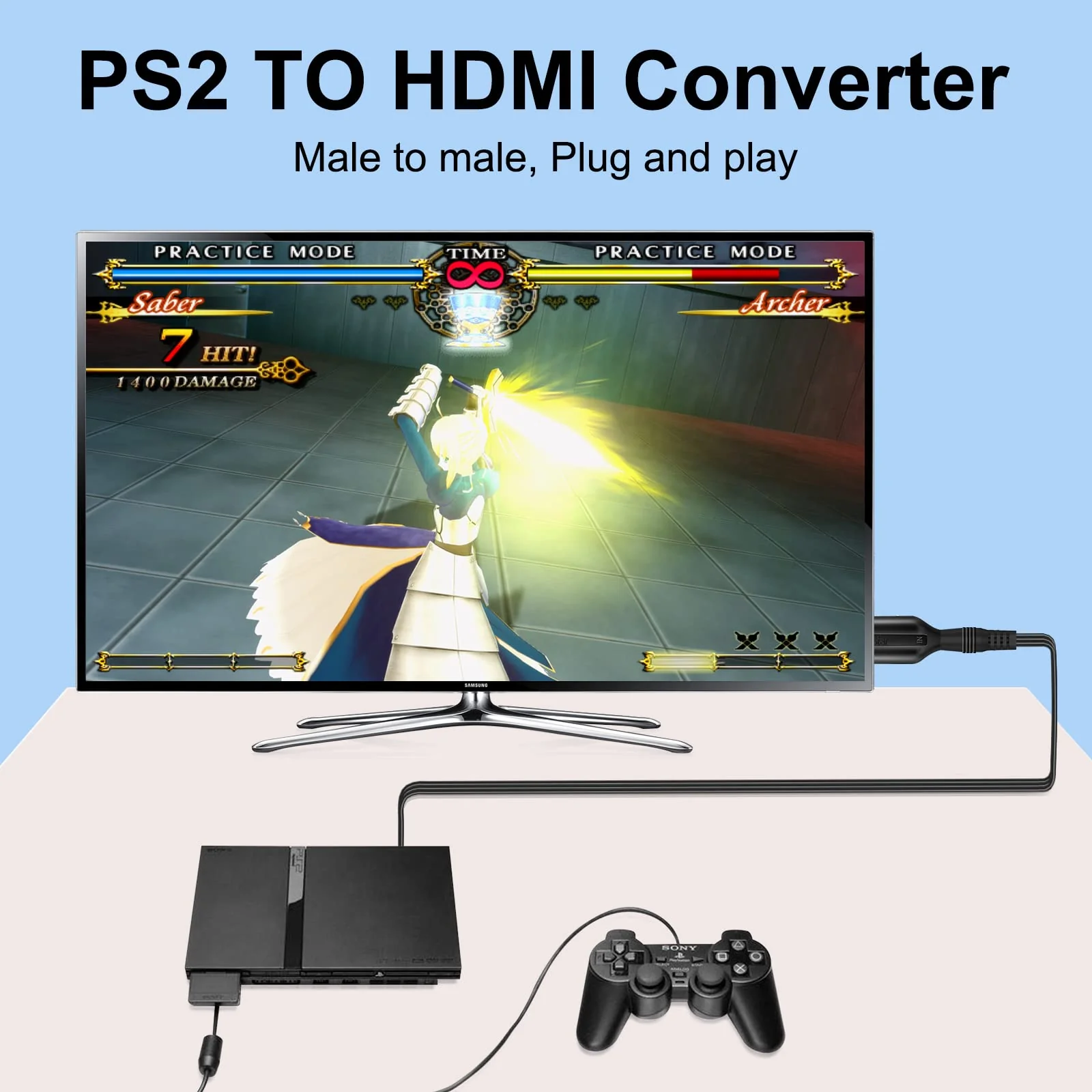PS2 to HDMI Converter Adapter PS2 HDMI Cable 1m/3.2ft Video Converter for HDTV HDMI Monitor Supports All PS2 Display Modes - Image 5