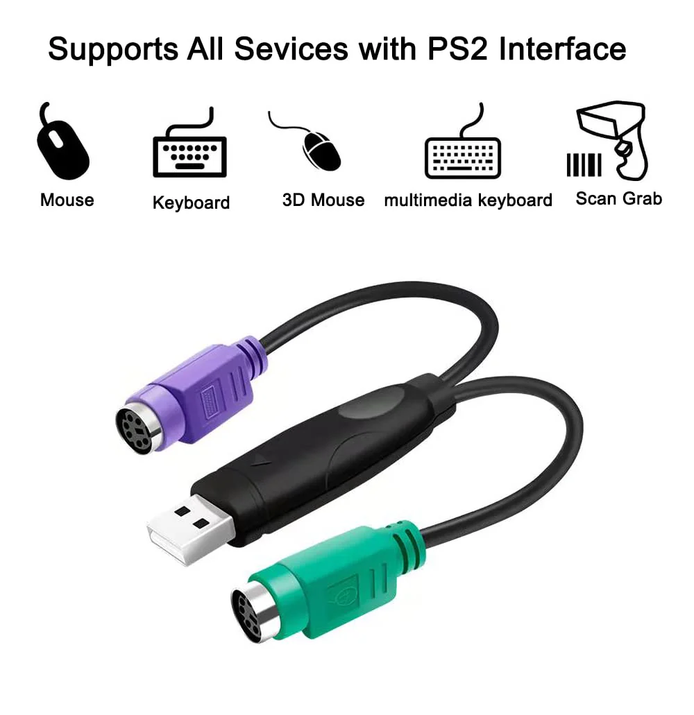 PS2 to USB Adapter Keyboard Mouse Adapter, PS2 to USB Cable Built-in Chip No Need to Drive Plug and Play (Black) Black - Image 2