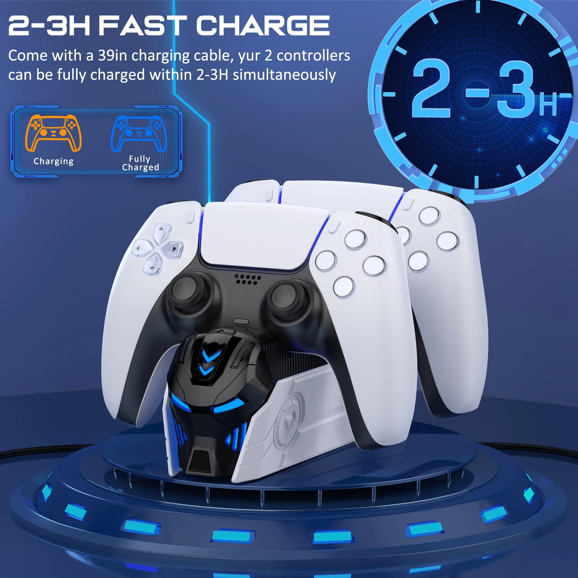 PS5 Controller Charger Station for Playstation 5 Dualsense Controllers - LED Light Dual Stand Charger Dock PS5 Controller Charging Station Accessories for Playstation 5 Faceplates DualSense Edge White - Image 3
