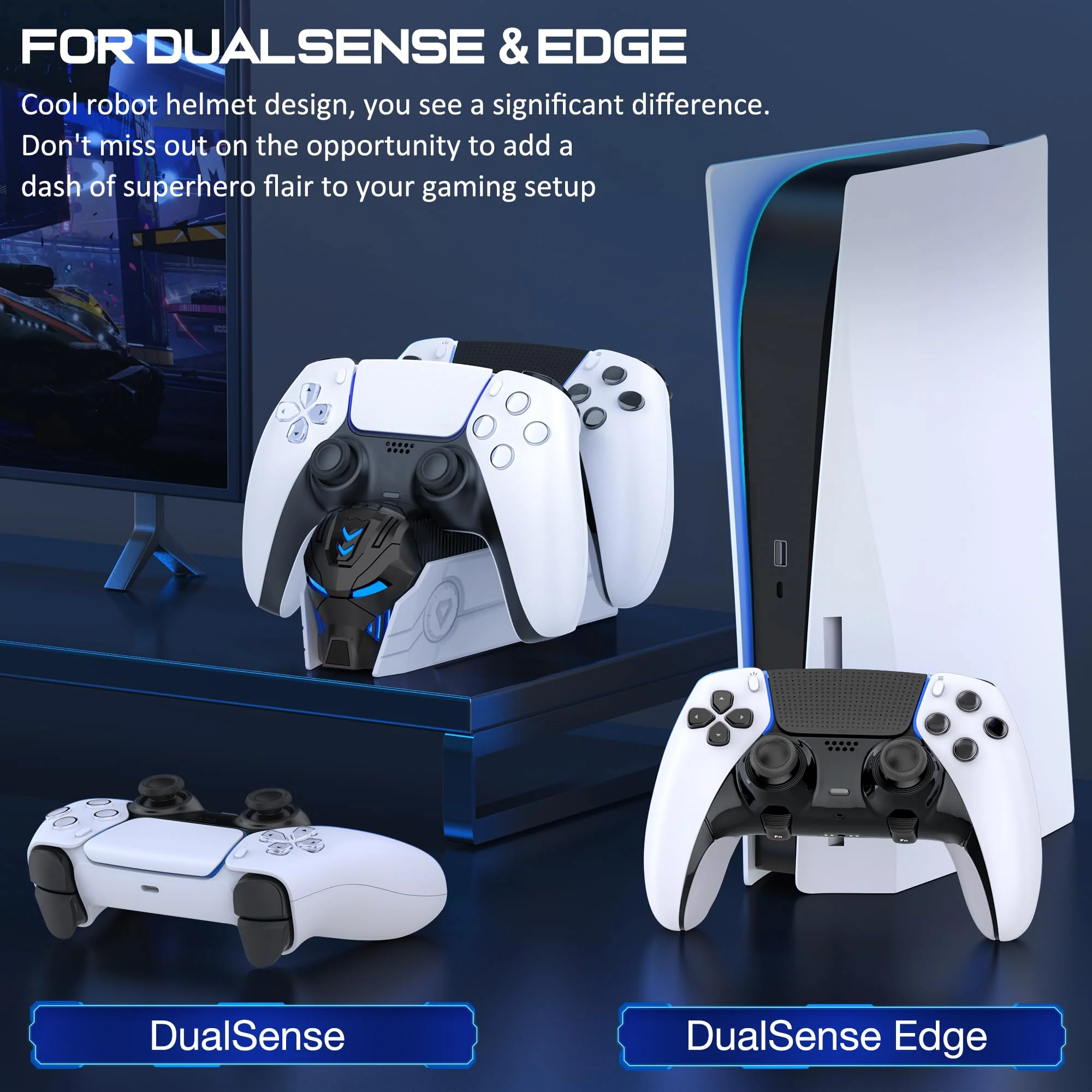 PS5 Controller Charger Station for Playstation 5 Dualsense Controllers - LED Light Dual Stand Charger Dock PS5 Controller Charging Station Accessories for Playstation 5 Faceplates DualSense Edge White - Image 5