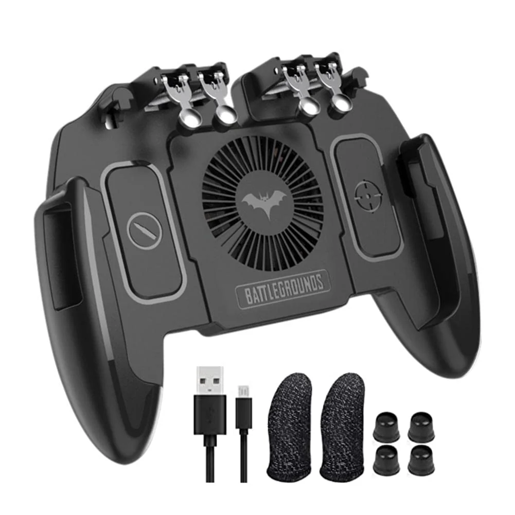 PUBG Mobile Controller Joystick Turnover Button Gamepad for PUBG iOS Android Six Finger Operating Gamepad With Cooling Fan