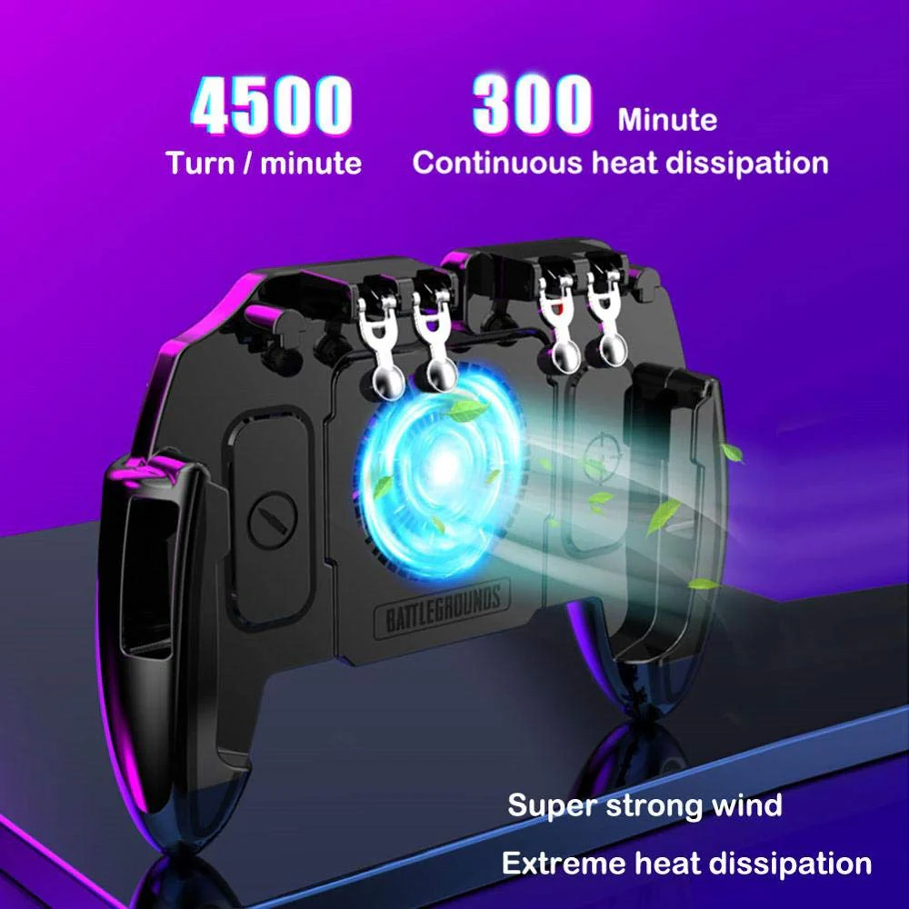 PUBG Mobile Controller Joystick Turnover Button Gamepad for PUBG iOS Android Six Finger Operating Gamepad With Cooling Fan - Image 2