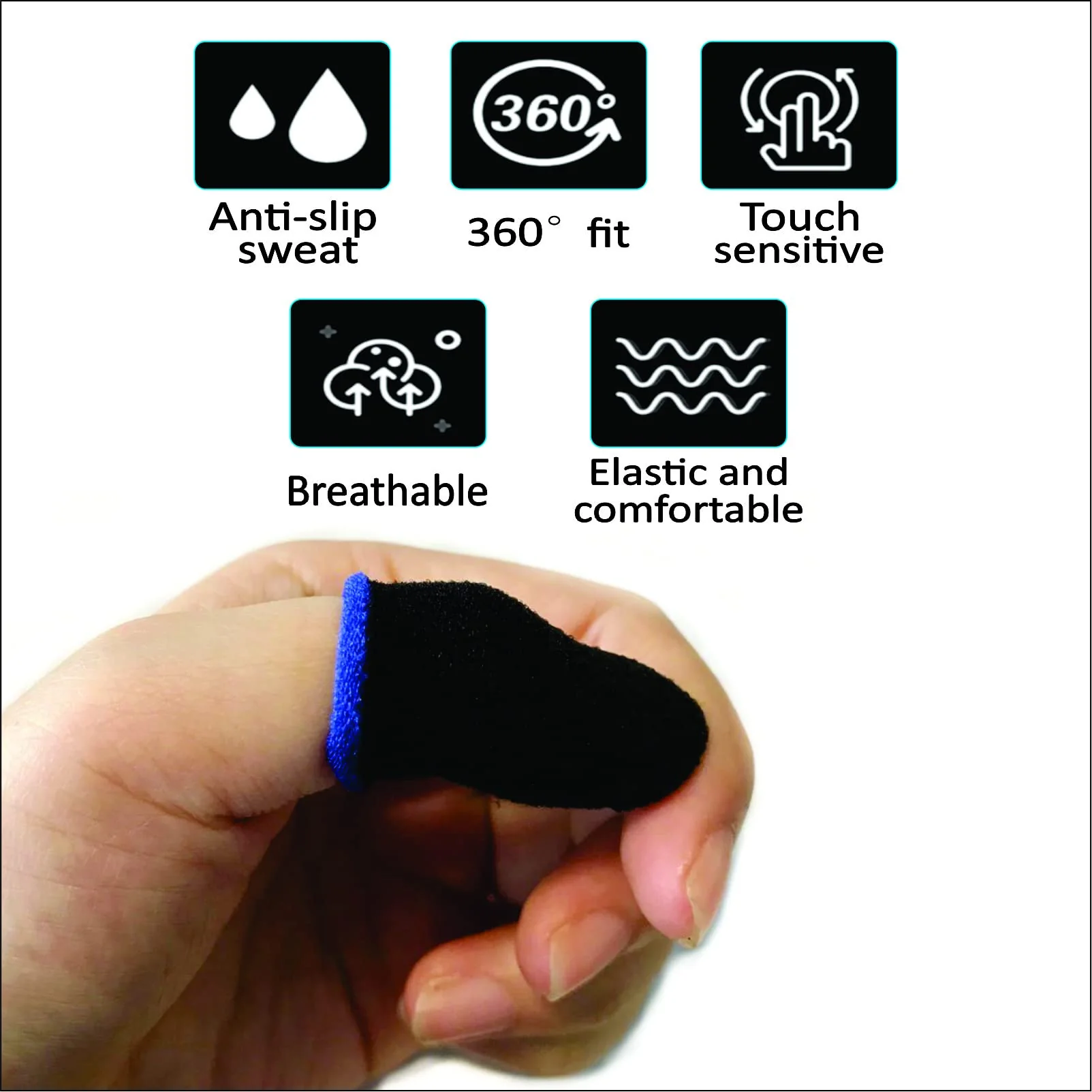 PUBG Mobile Phone Finger Sleeves for Gaming | Anti-Sweat Breathable Finger Sleeve Gloves for Gaming | Thumb Sleeves Mobile Gaming | Gamer Gloves | Pack of 10 (Blue) BLUE - Image 4
