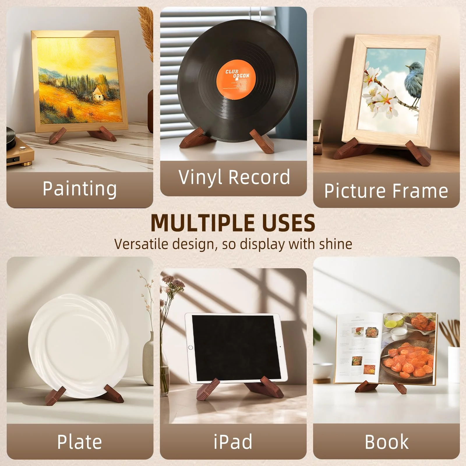PUERSI Now Playing Vinyl Record Stand, Wooden Display Vinyl Holder Stand, Retro Now Spinning Record Accessories - Rustic Brown - Image 5