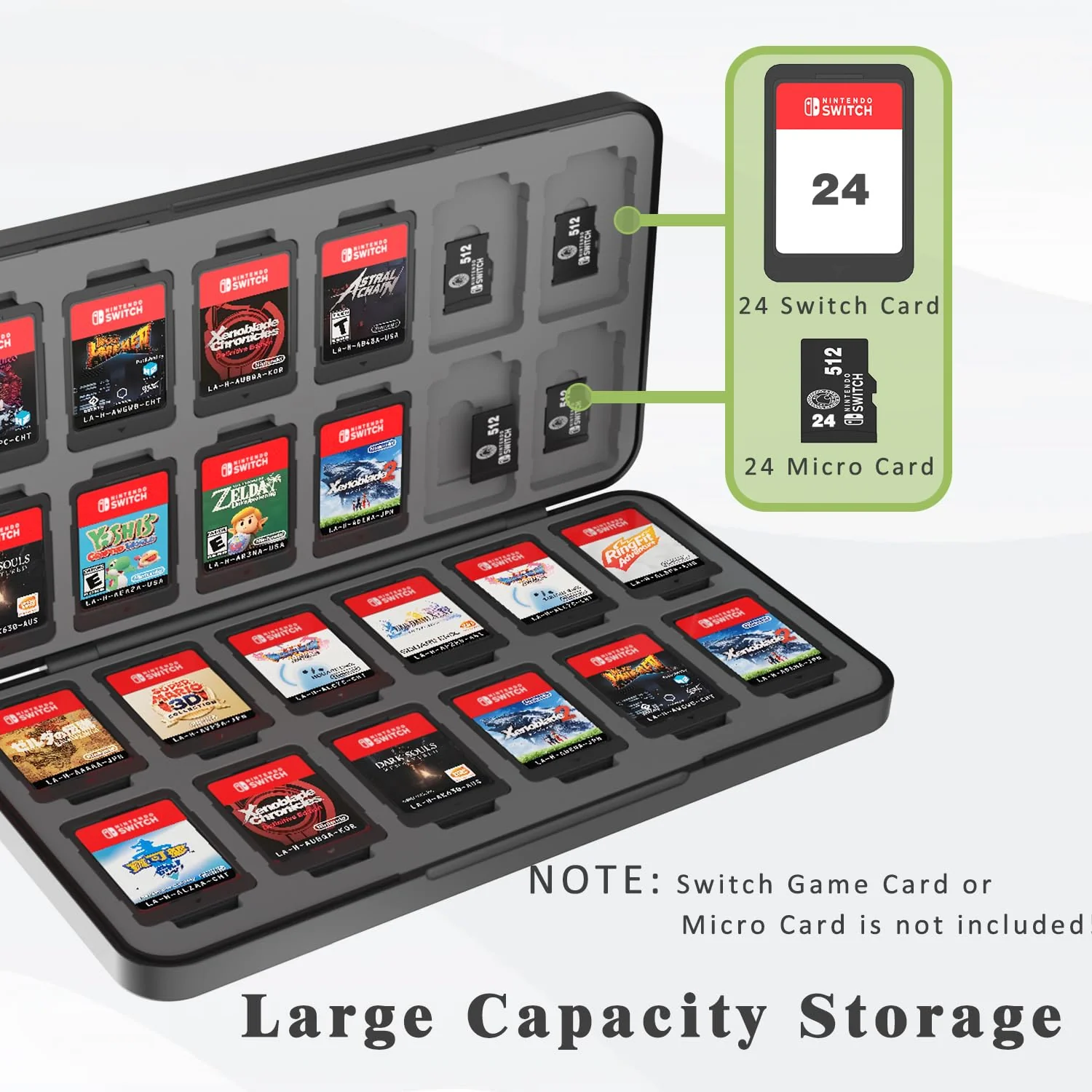 PURBHE Switch Game Case for Nintendo Switch Game Card,Portable Nintendo Switch Game Holder with 24 Game Cartridge Slots and 24 Micro SD Card Slots,Nintendo Switch Accessories for Travel - Image 4