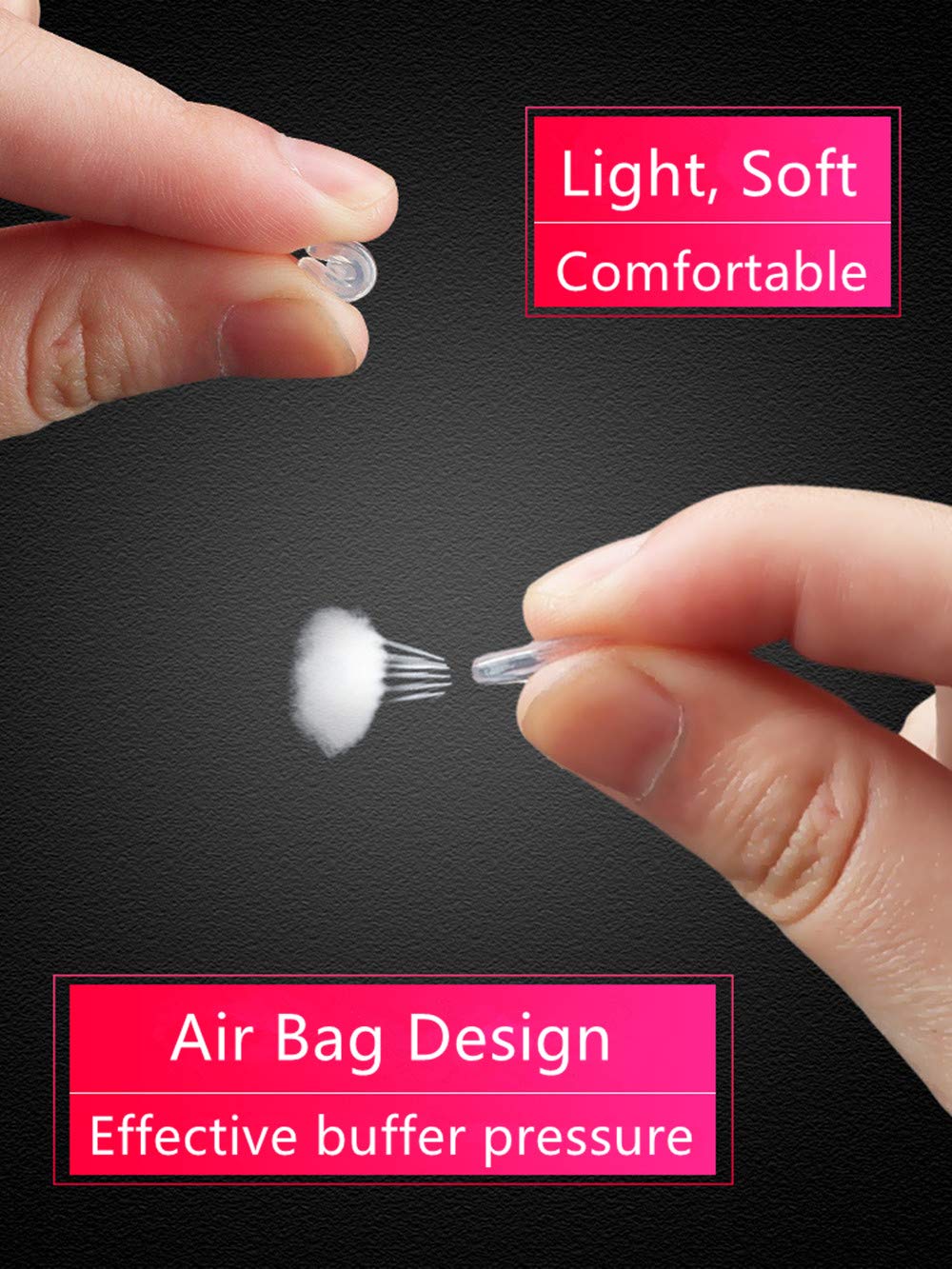 Push-in Eyeglass Nose Pads,BEHLINE Soft Silicone Air Cushion Glasses Replacement Nosepad,14mm Air Chamber/Air Bag/Nose Piece,Anti-slip Nose Bridge Pads for Eye Glasses Sunglasses(Clear,5 Pairs) - Image 4
