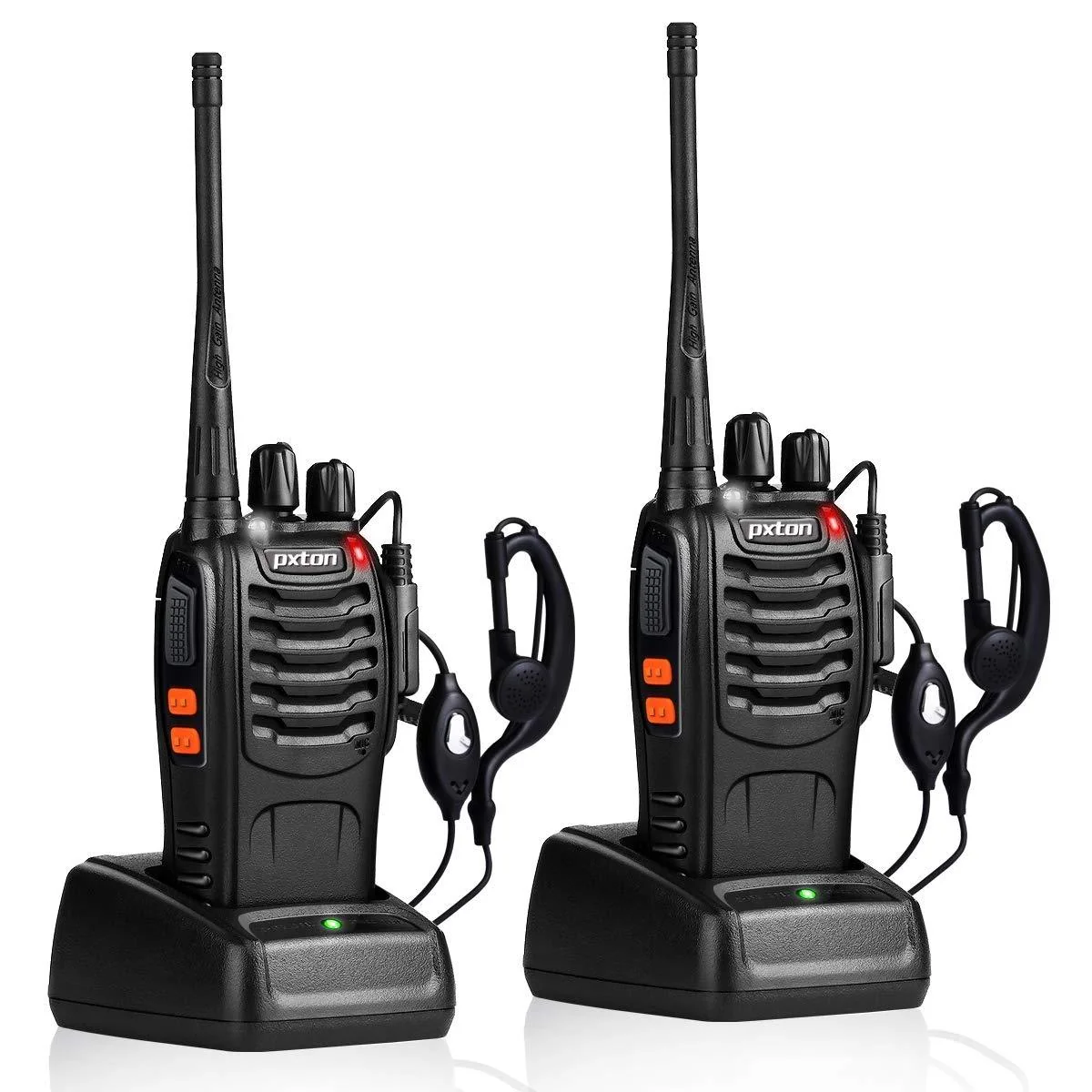 pxton Walkie Talkies Rechargeable Long Range Two-Way Radios with Earpieces,2-Way Radios UHF Handheld Transceiver Walky Talky with Flashlight Li-ion Battery and Charger(2 Pack) 2-pack