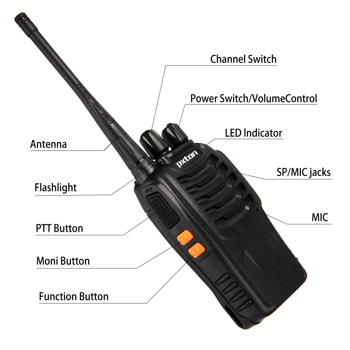 pxton Walkie Talkies Rechargeable Long Range Two-Way Radios with Earpieces,2-Way Radios UHF Handheld Transceiver Walky Talky with Flashlight Li-ion Battery and Charger(2 Pack) 2-pack - Image 5
