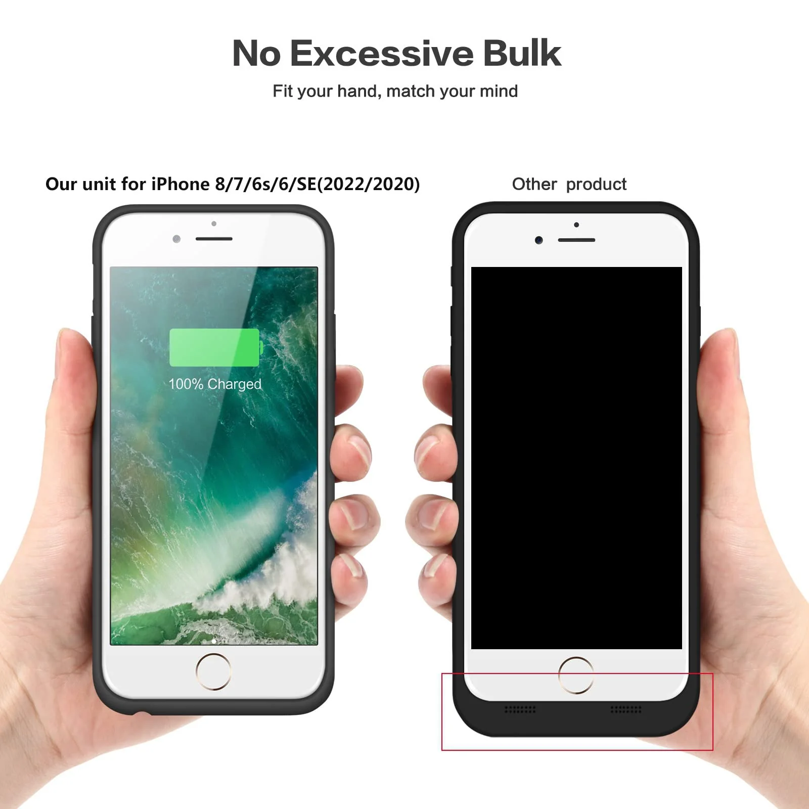 Pxwaxpy Battery Case for iPhone 8/7/6s/6/SE(2022/2020), 6000mAh Rechargeable Charging Case for iPhone 8/7 Portable Battery Pack for iPhone 6s/6/SE(3rd & 2nd Gen) Charger Case [4.7inch], Black - Image 2