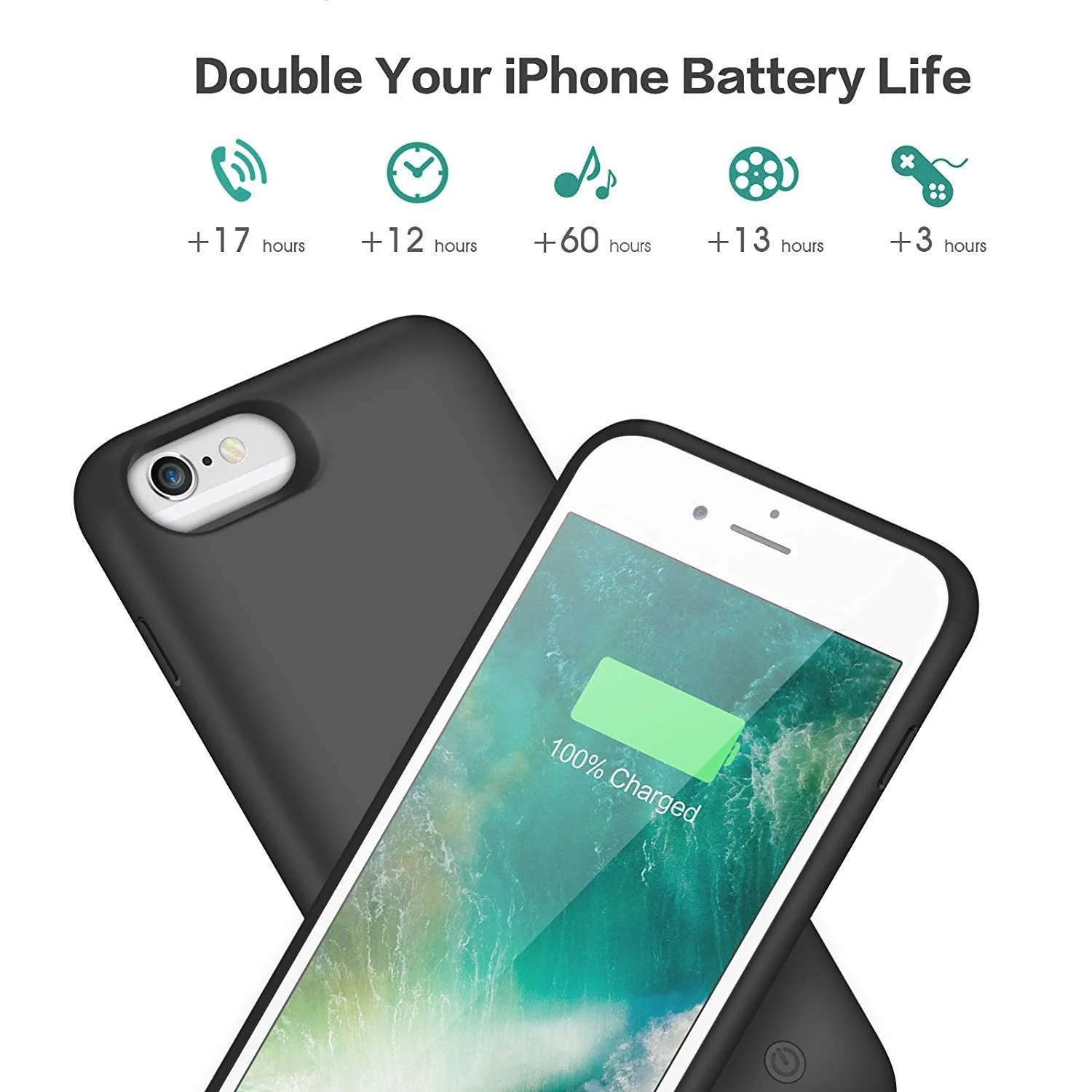 Pxwaxpy Battery Case for iPhone 8/7/6s/6/SE(2022/2020), 6000mAh Rechargeable Charging Case for iPhone 8/7 Portable Battery Pack for iPhone 6s/6/SE(3rd & 2nd Gen) Charger Case [4.7inch], Black - Image 4