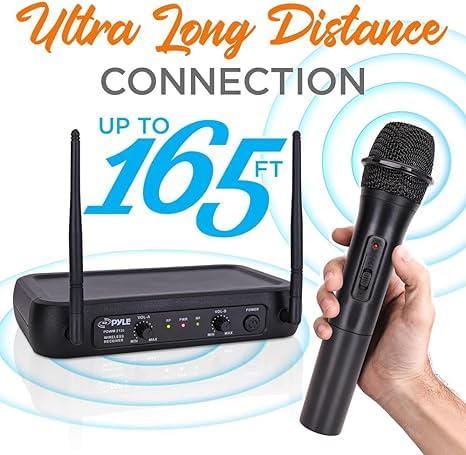 Pyle Channel Microphone System-VHF Fixed Dual Frequency Wireless Set with 2 Handheld Dynamic Transmitter Mics, Receiver Base-for PA, Karaoke, Dj Party (PDWM2135) , Black - Image 5