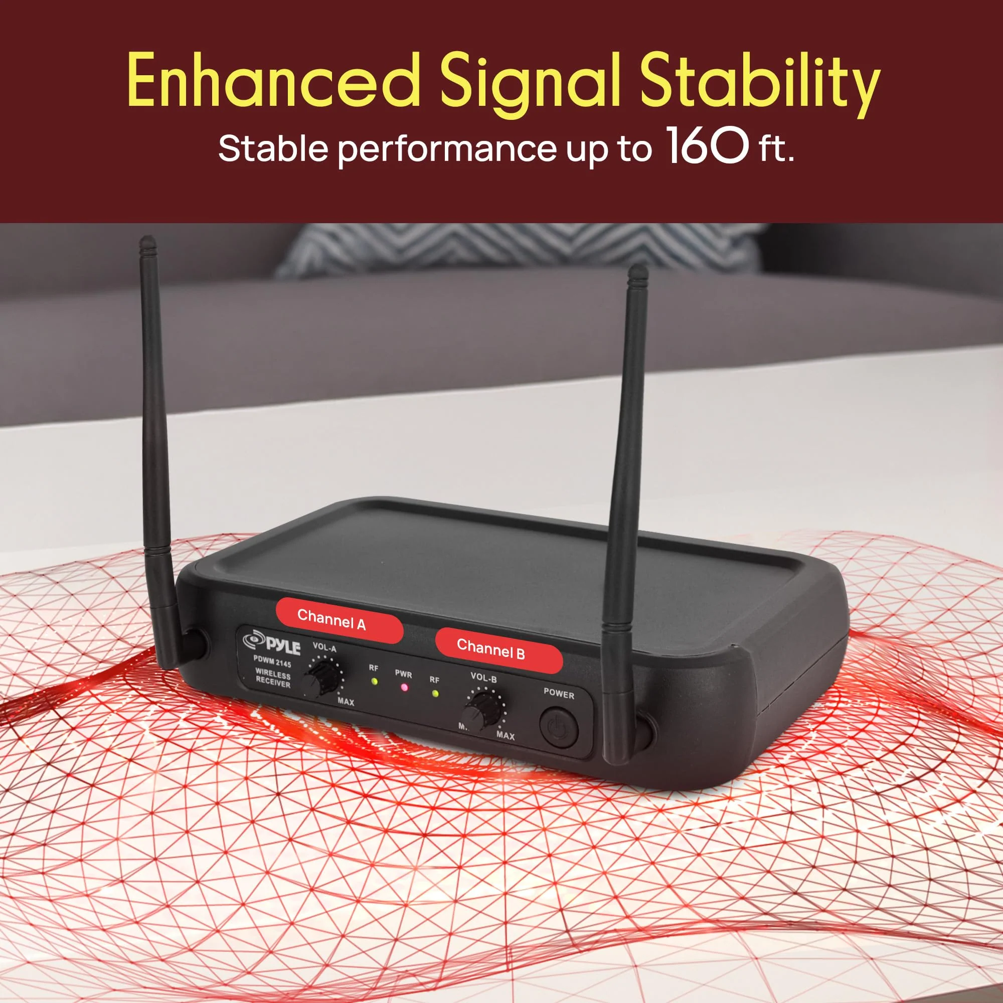 Pyle Dual Channel Wireless Microphone System - VHF Fixed Dual Frequency Wireless Mic Receiver Set with 2 Lavalier, 2 Headset Mics, 2 Transmitter, Receiver - For PA, Karaoke, Dj Party - Pyle PDWM2145 - Image 3