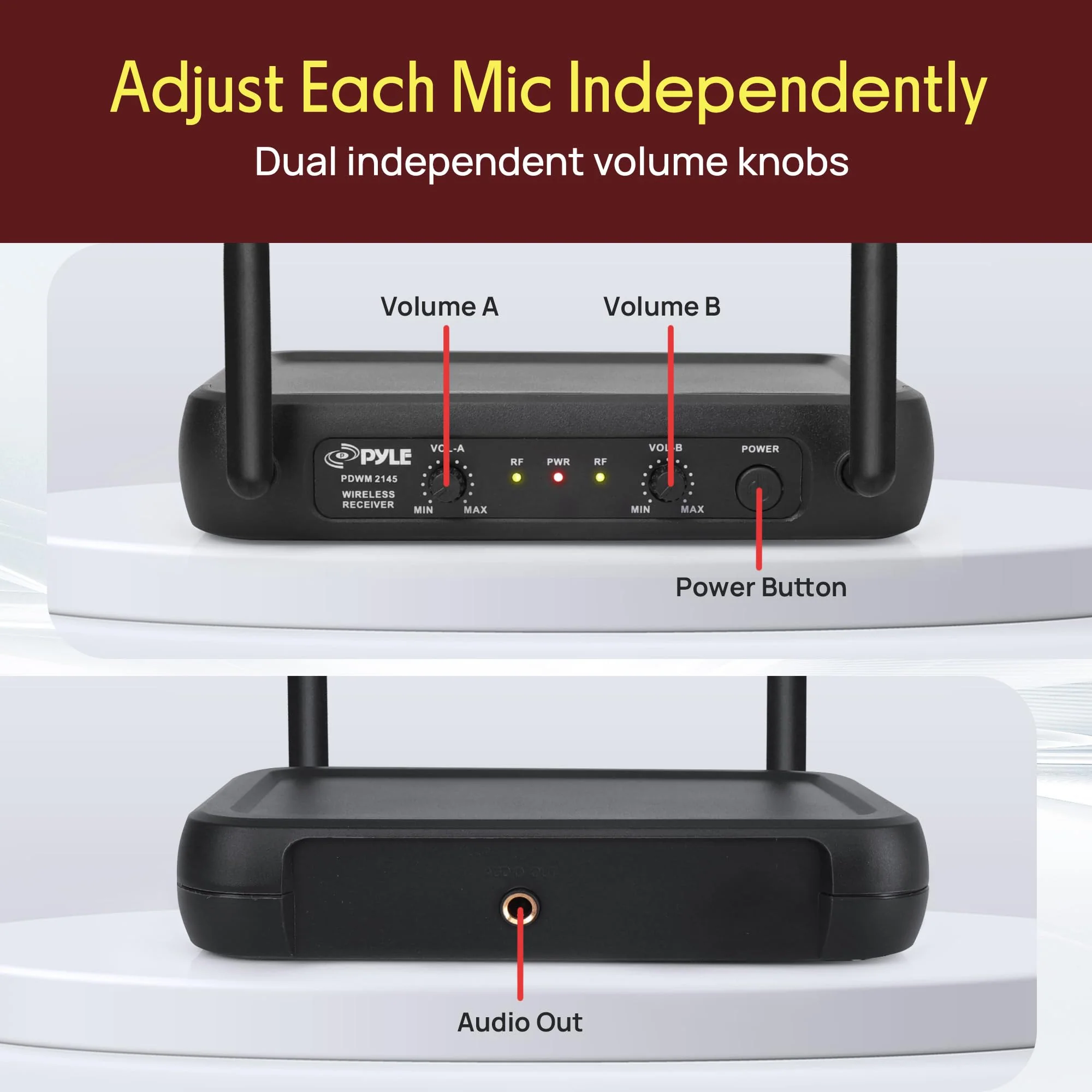 Pyle Dual Channel Wireless Microphone System - VHF Fixed Dual Frequency Wireless Mic Receiver Set with 2 Lavalier, 2 Headset Mics, 2 Transmitter, Receiver - For PA, Karaoke, Dj Party - Pyle PDWM2145 - Image 6