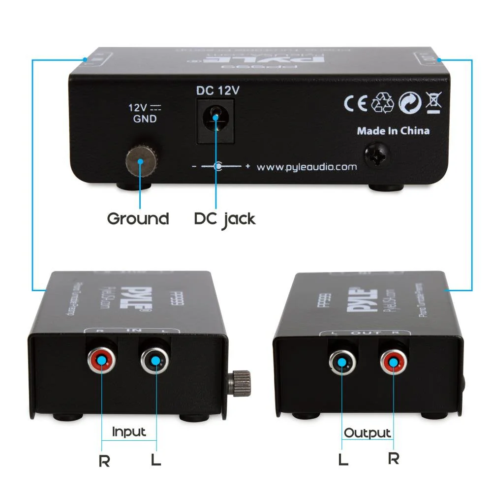 Pyle Phono Turntable Preamp - Mini Electronic Audio Stereo Phonograph Preamplifier with RCA Input, RCA Output & Low Noise Operation Powered by 12 Volt DC Adapter - PP999 , Black Single - Image 2