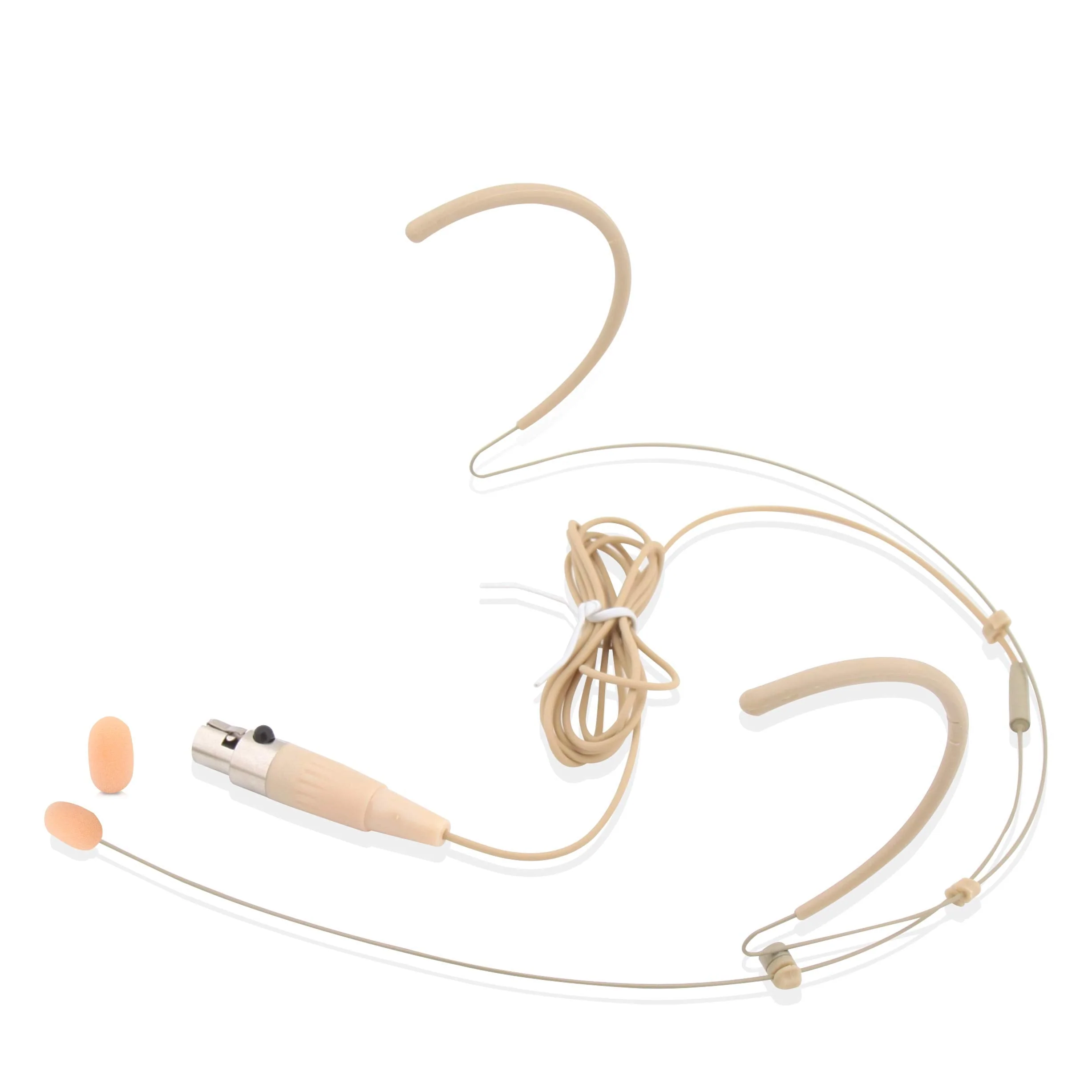 Pyle Pro Dual Over-Ear Headset Microphone - Professional Hands-Free Omni-Directional Boom Condenser Mic with 4-Pin Mini XLR, 3.9ft Cable, Windscreen - Secure Fit, Pro Audio for Presentations (Beige)