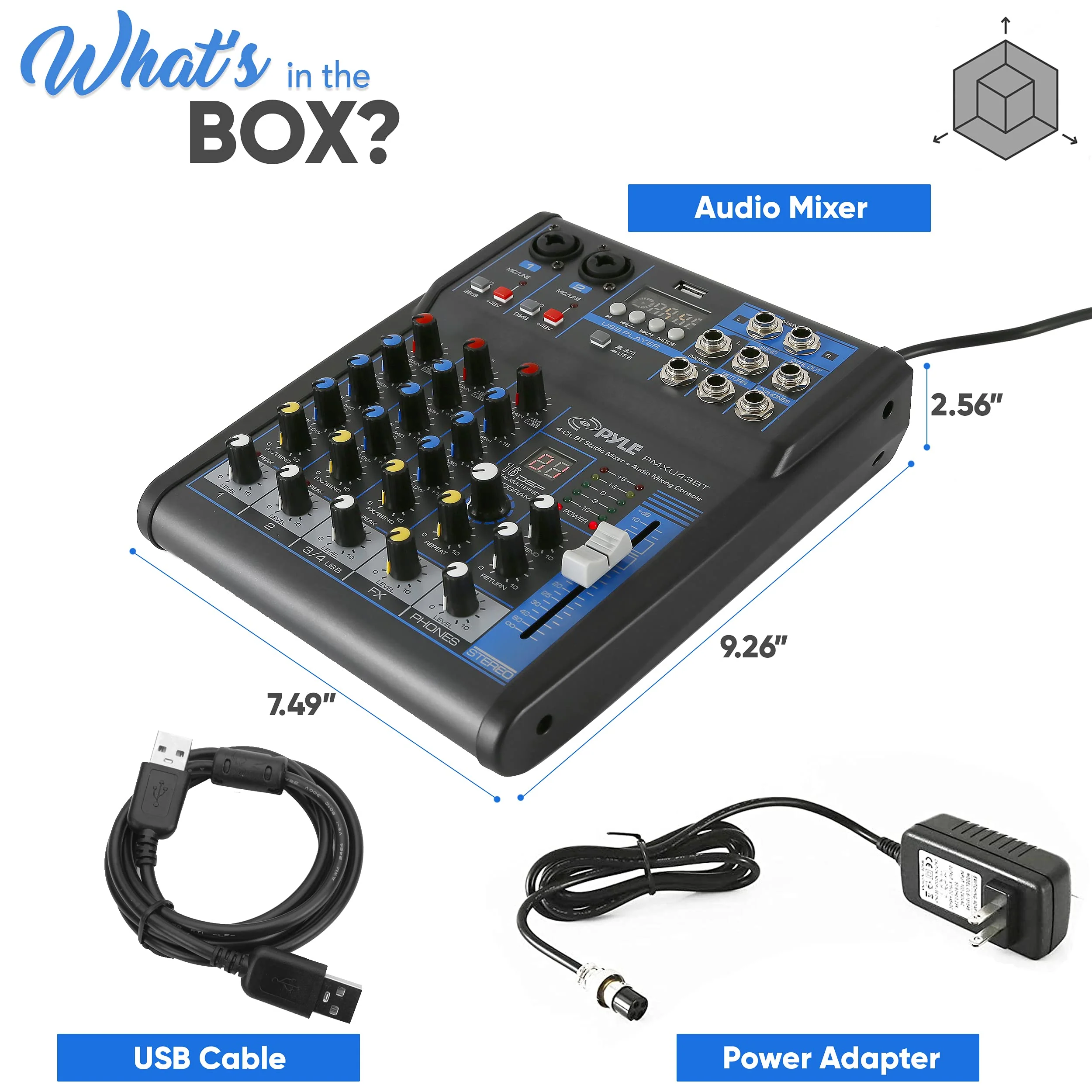 Pyle Professional Audio Mixer Sound Board Console System - Interface 4 Channel Digital USB Bluetooth MP3 Computer Input 48V Phantom Power Stereo DJ Studio Streaming FX 16-Bit DSP processor - PMXU43BT - Image 3
