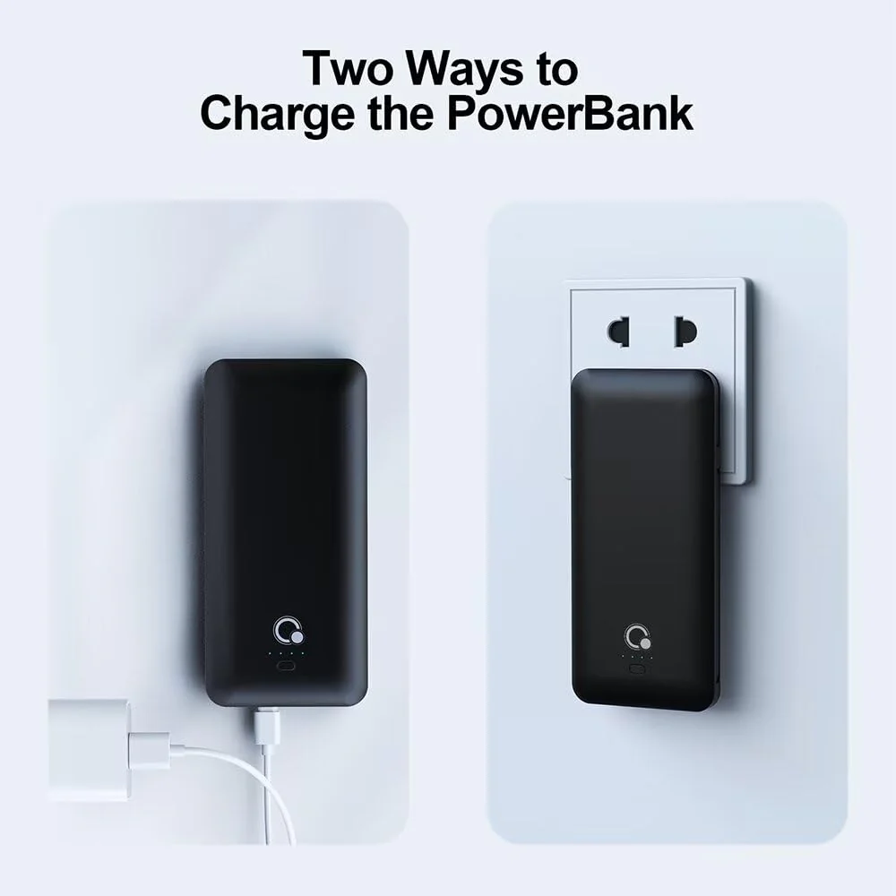 Q 10000mAh Power Bank, Slim Portable Charger,4 Output External Battery Pack with Built-in AC Wall Plug Micro USB C 3 Cables Compatible with iPhone Samsung Android Phone Tablet and More Black - Image 6