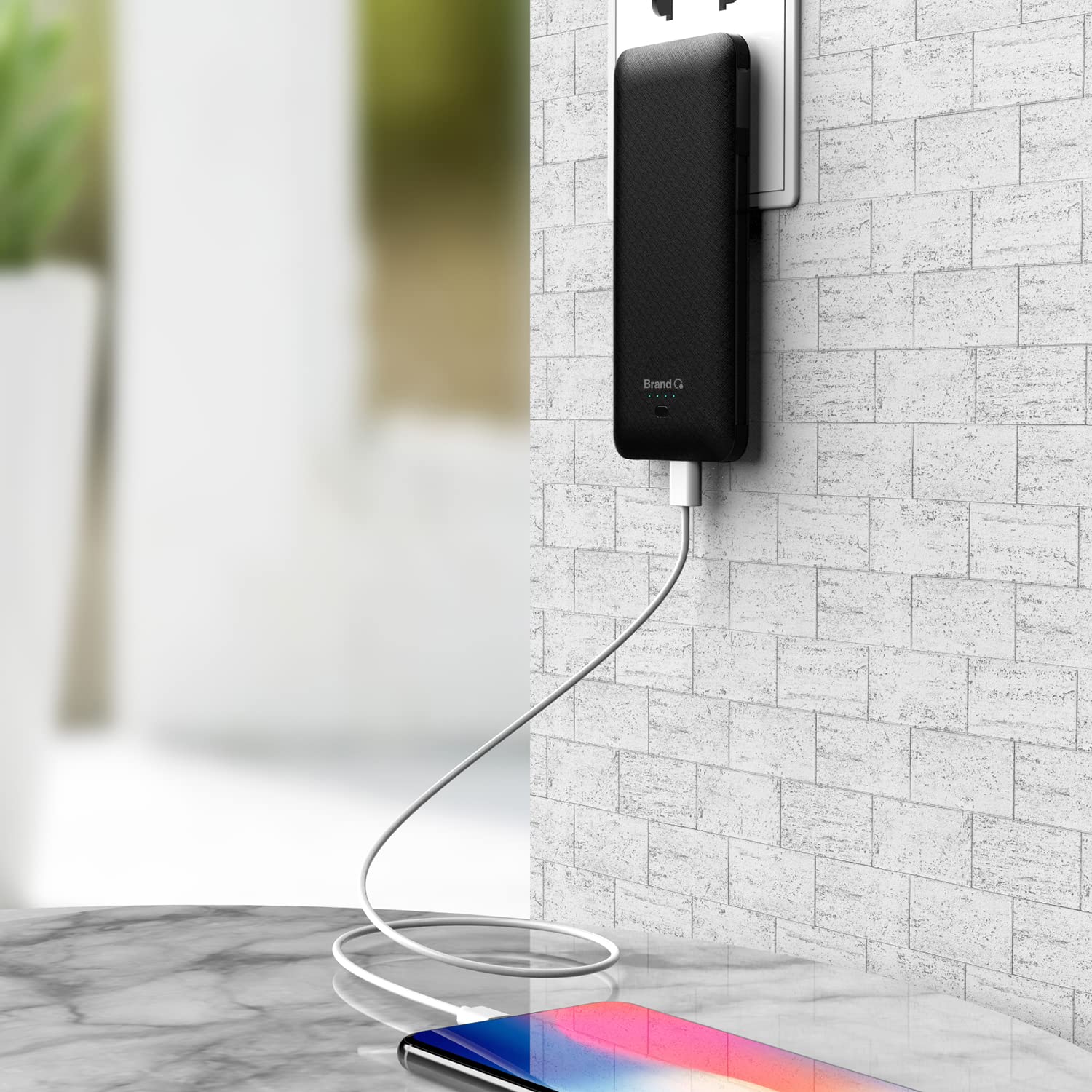 Q 10000mAh Power Bank, Slim Portable Charger,4 Output External Battery Pack with Built-in AC Wall Plug Micro USB C 3 Cables Compatible with iPhone Samsung Android Phone Tablet and More Black - Image 7