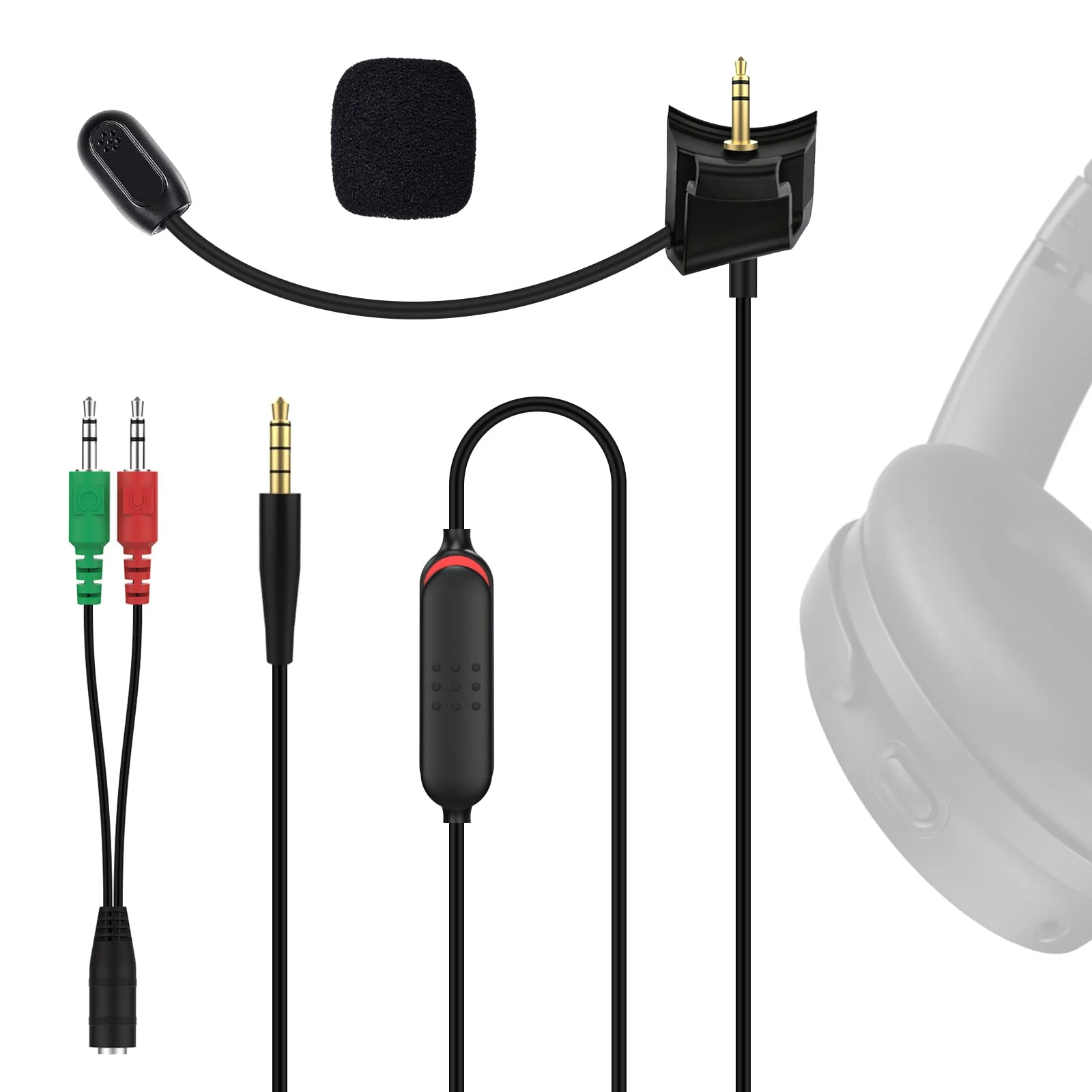 QC45 Microphone Compatible with Bose QC45 Wireless Noise Cancelling Headphones, Boom Gaming Microphone Cable with Mute Switch for PS4, PS5, PC, Xbox One Controller (QC45 Boom Mic, 3.5mm Y-Splitter)