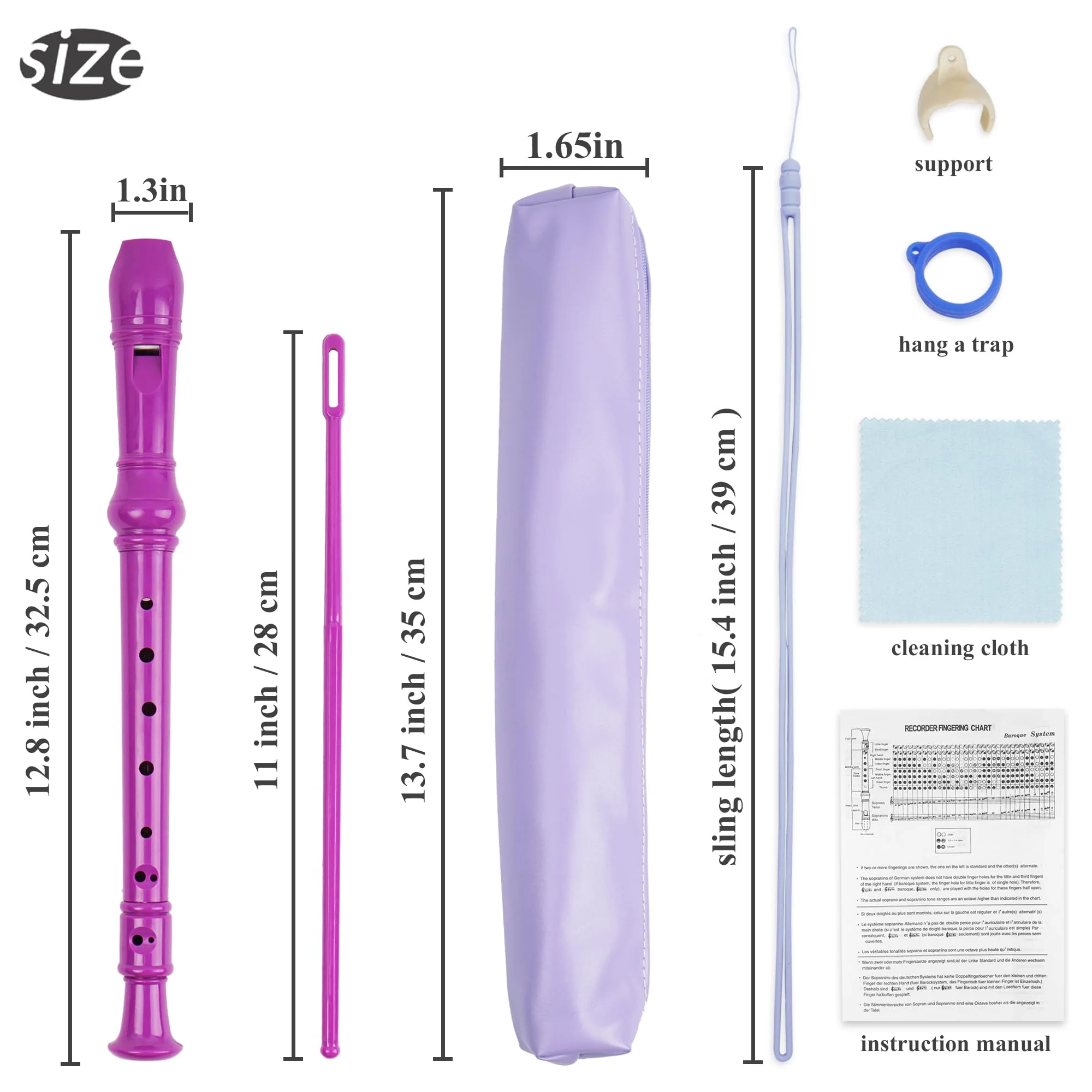 QIELIZI Recorder Instrument for Beginner Kids Adults,8-Hole Soprano Descant Recorder Music Flute with Cleaning Rod & Case Bag For School Student Home Entertainment(2-Purple) German Fingering 8 Hole Flute 6-Purple - Image 2