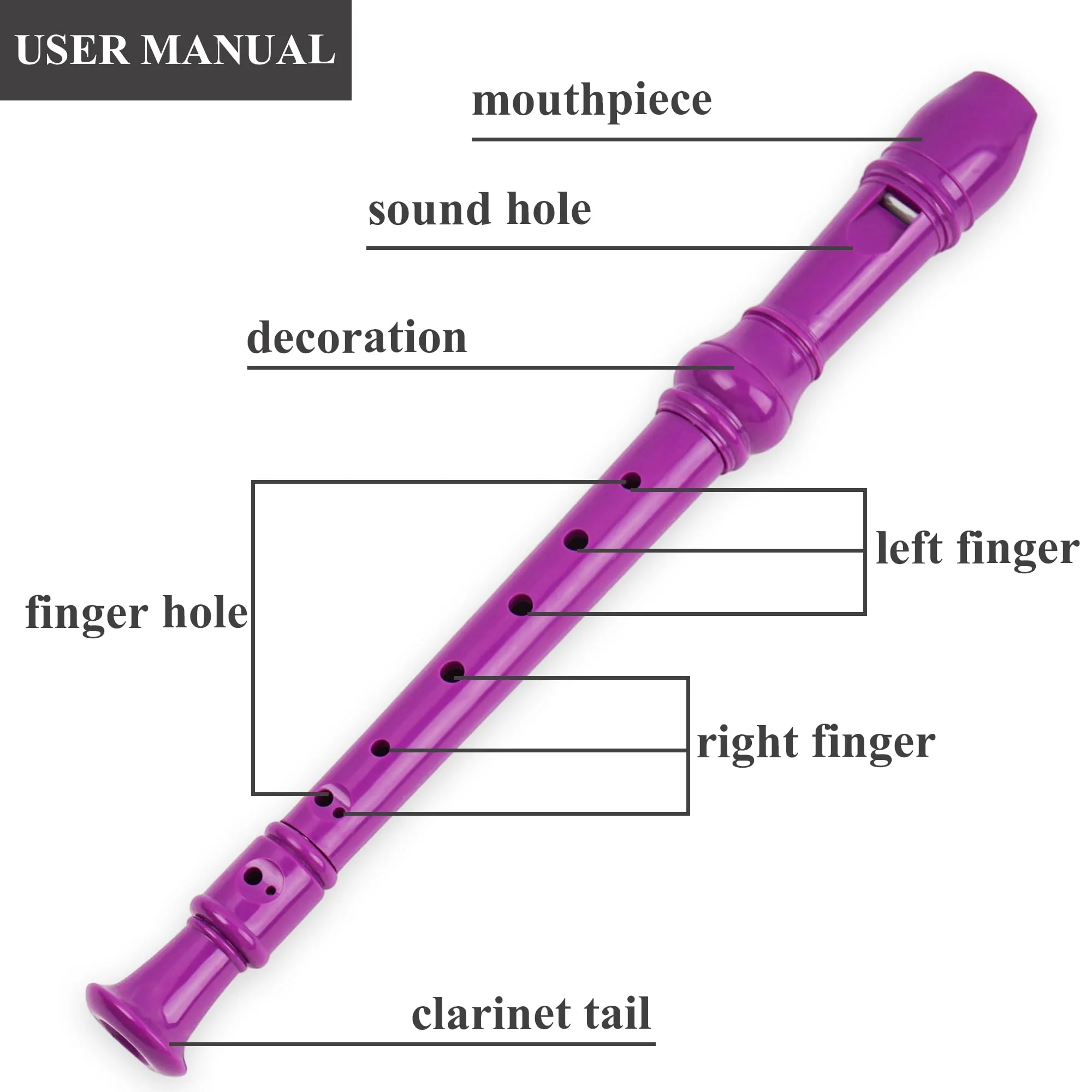 QIELIZI Recorder Instrument for Beginner Kids Adults,8-Hole Soprano Descant Recorder Music Flute with Cleaning Rod & Case Bag For School Student Home Entertainment(2-Purple) German Fingering 8 Hole Flute 6-Purple - Image 4