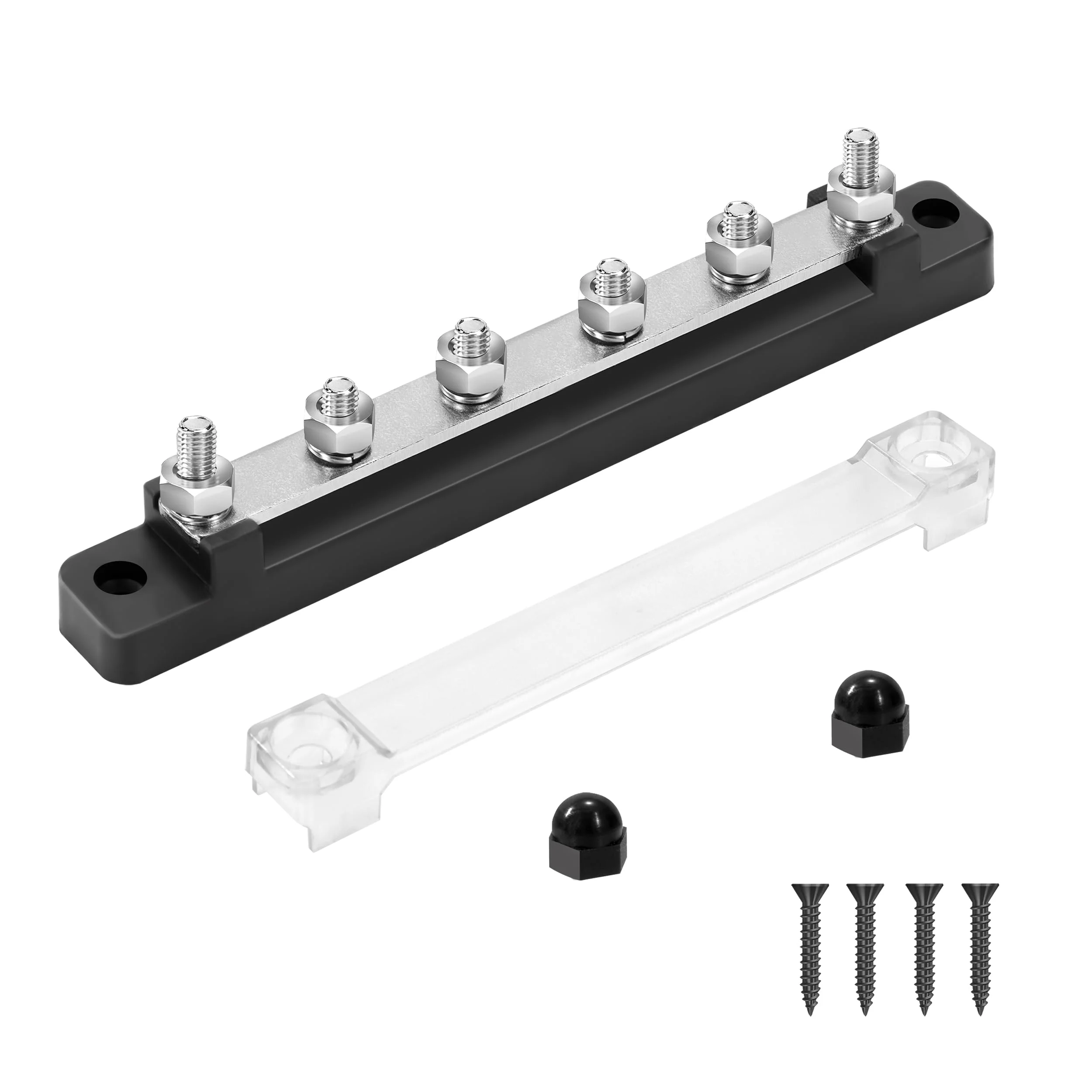 QIMEI-SHOP Busbar 12V-48V DC Busbars Distribution Block Power Distribution Block 150A Busbar with 6 x M6 Connection Bolts for Car RV Boat Black M6 Schwarz