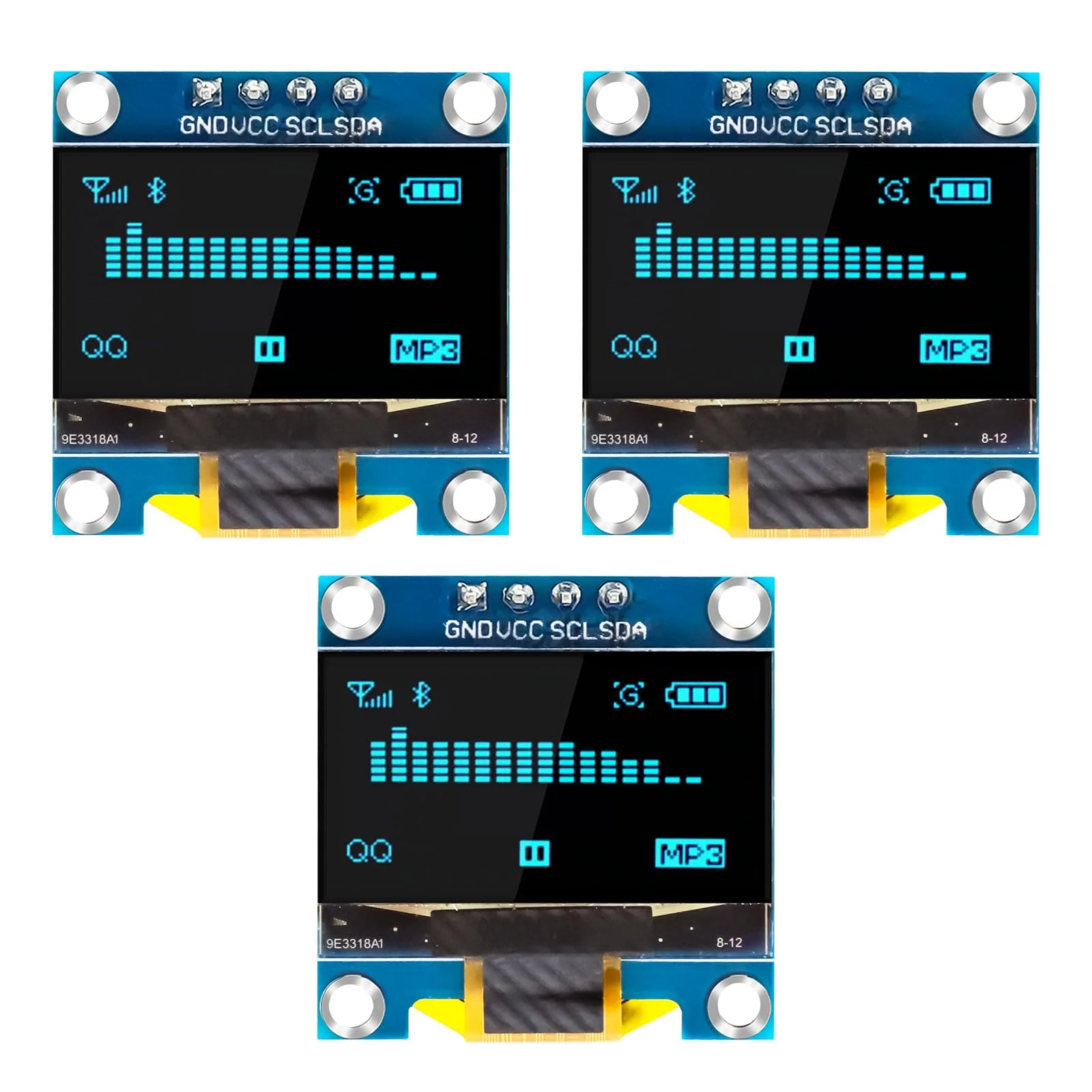 QIQIAZI 0.96 Inch OLED Display I2C Module, 3 Pieces I2C Display Module 128 x 64 Pixel I2C Screen Display Module Compatible with Arduino and Raspberry Pi (Blue)