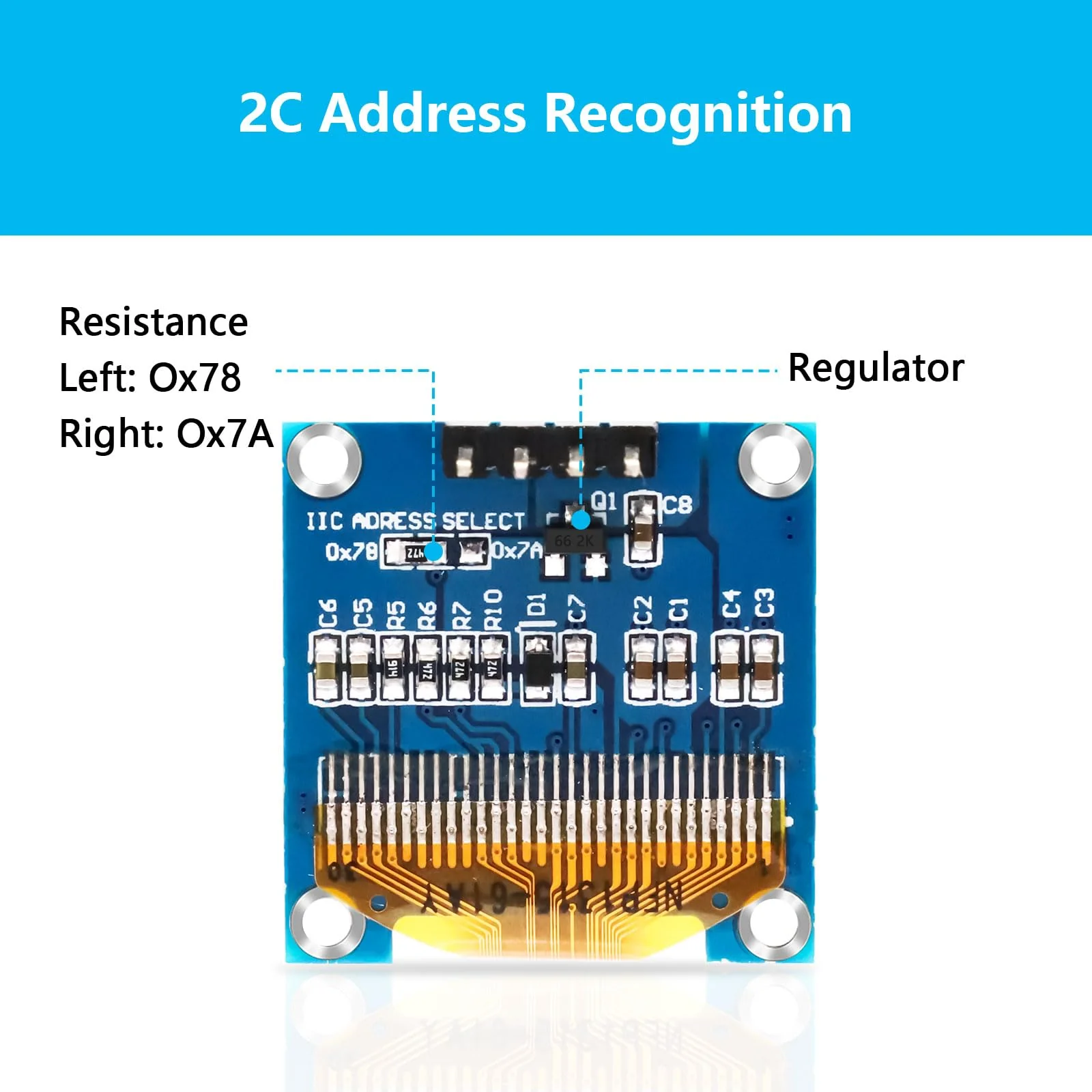 QIQIAZI 0.96 Inch OLED Display I2C Module, 5 Pieces I2C Display Module 128 x 64 Pixel I2C Screen Display Module Compatible with Arduino and Raspberry Pi (Yellow/Blue) - Image 3