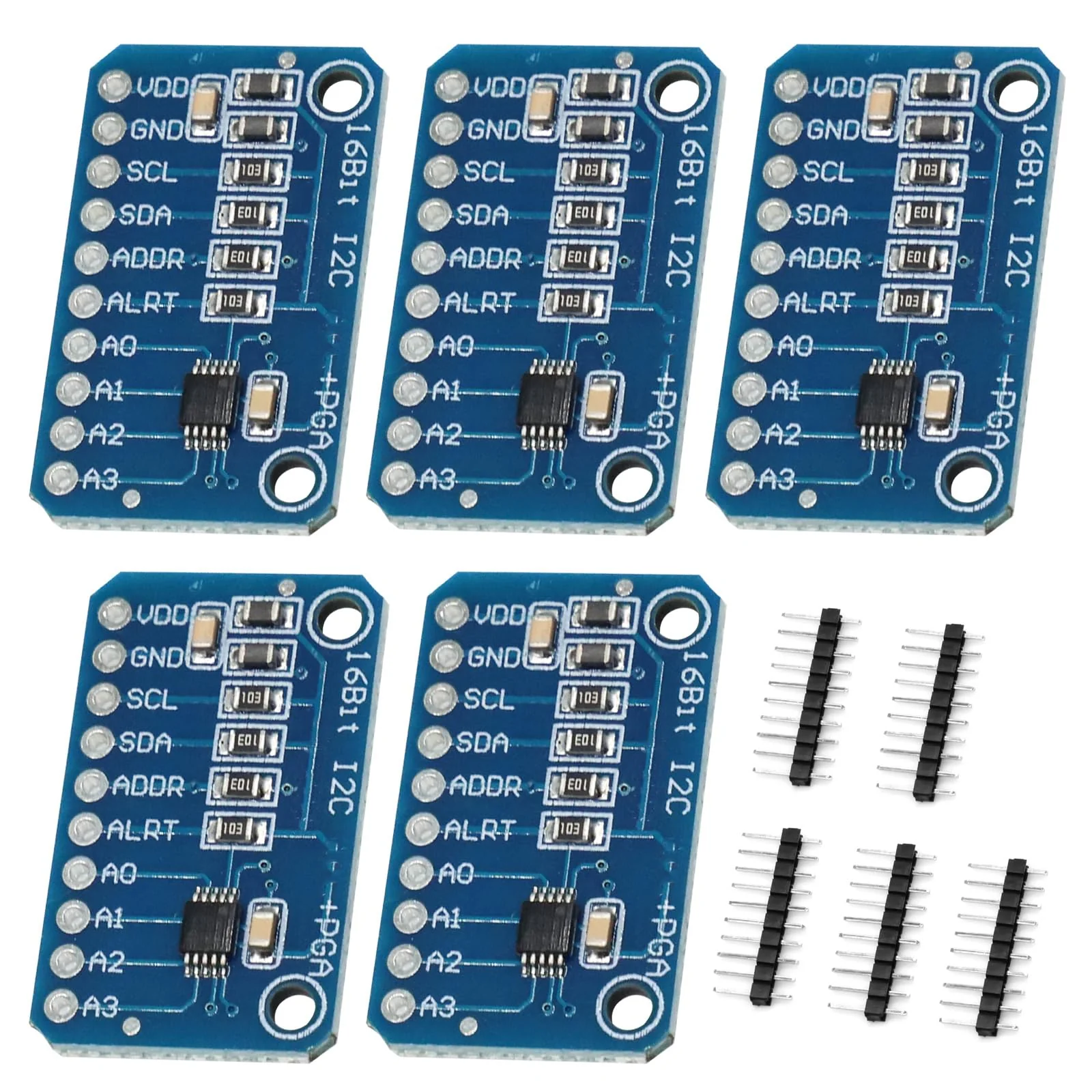 QIQIAZI 5 Pieces 16-bit 4-Channel ADC for Analog to Digital Converter Arduino Compatible Development Board Module Analog to Digital Converter