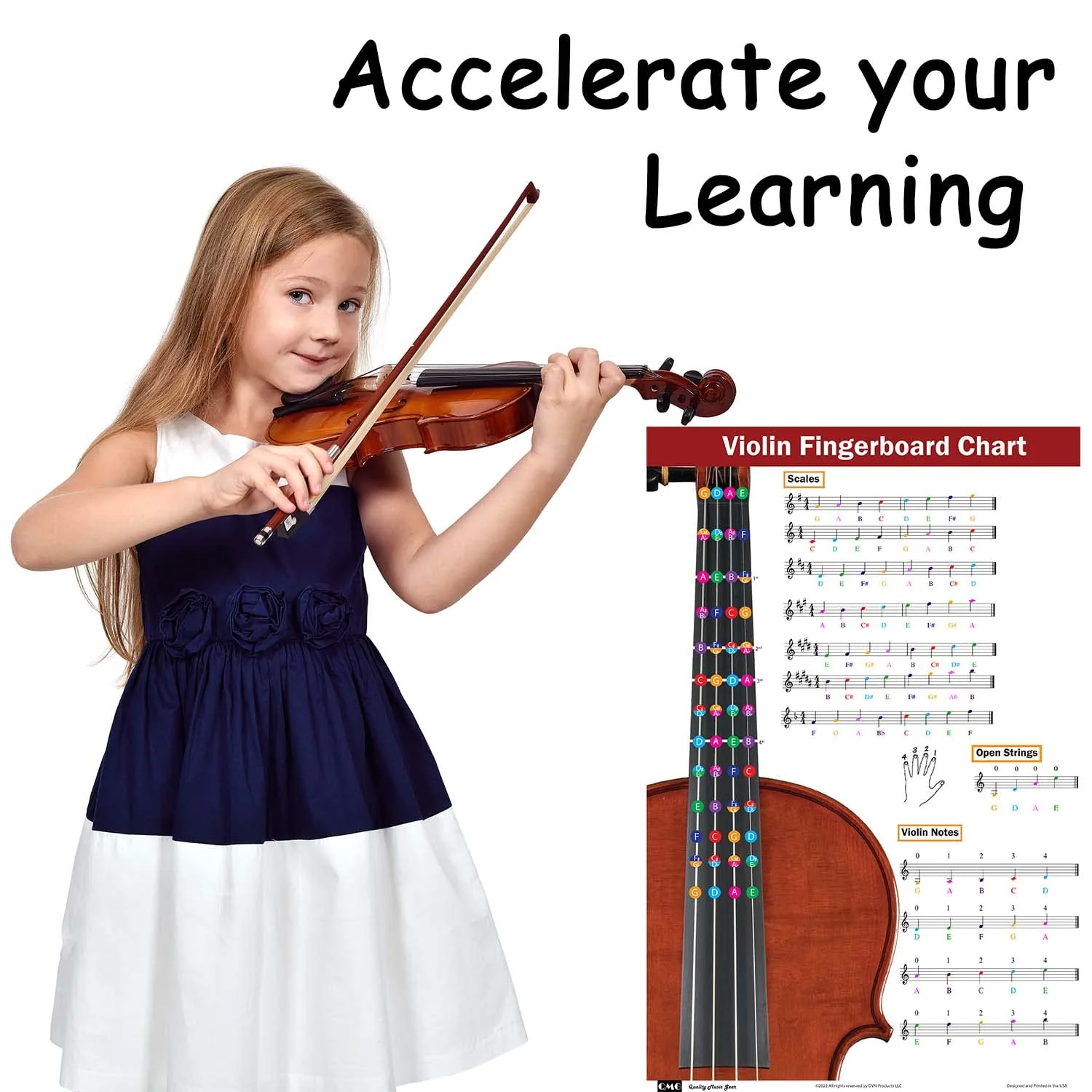 QMG Violin Fingering Chart with Color-Coded Notes, Learn Violin Scales Techniques Suitable for All Levels - Image 5