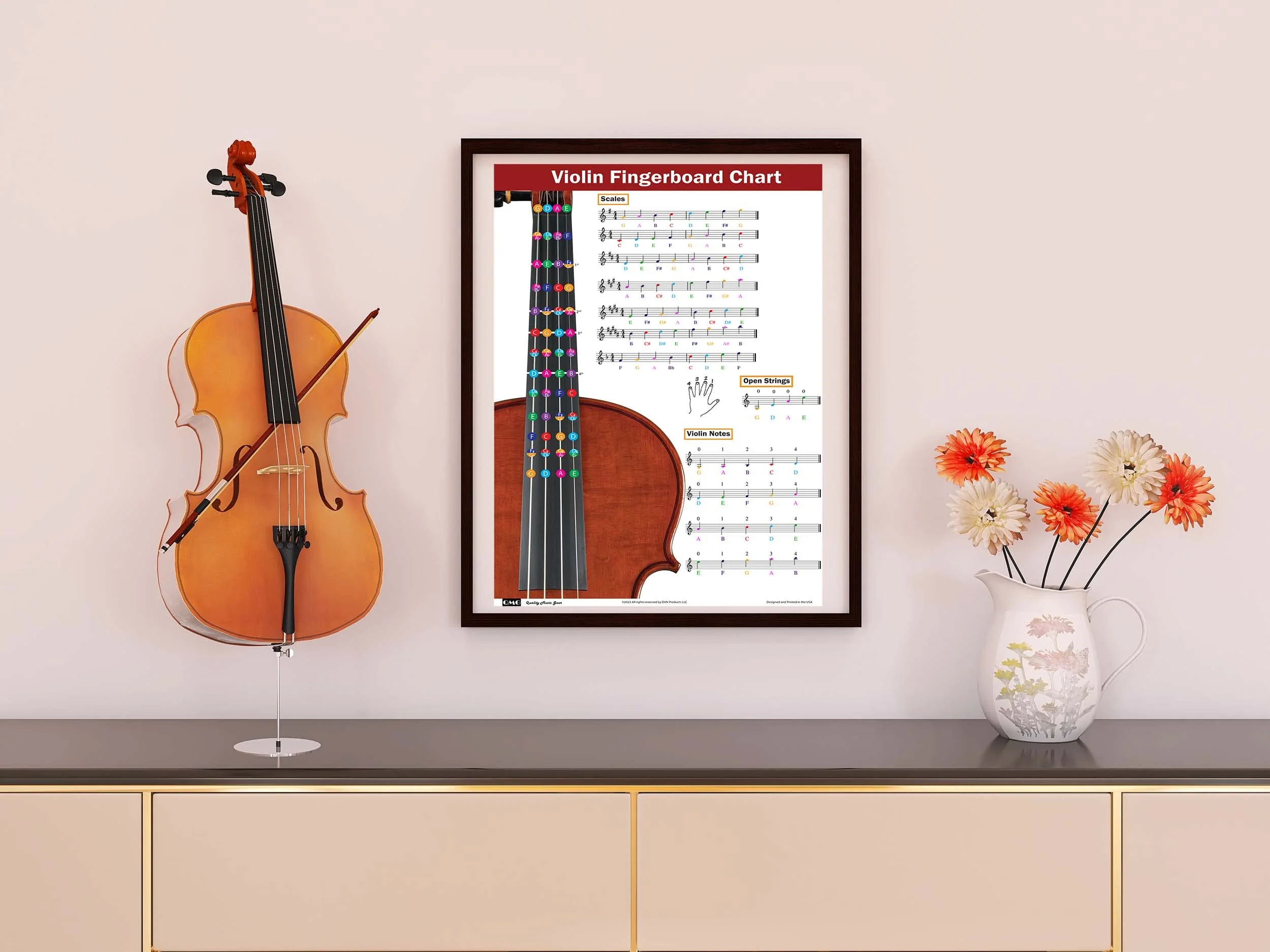 QMG Violin Fingering Chart with Color-Coded Notes, Learn Violin Scales Techniques Suitable for All Levels - Image 6