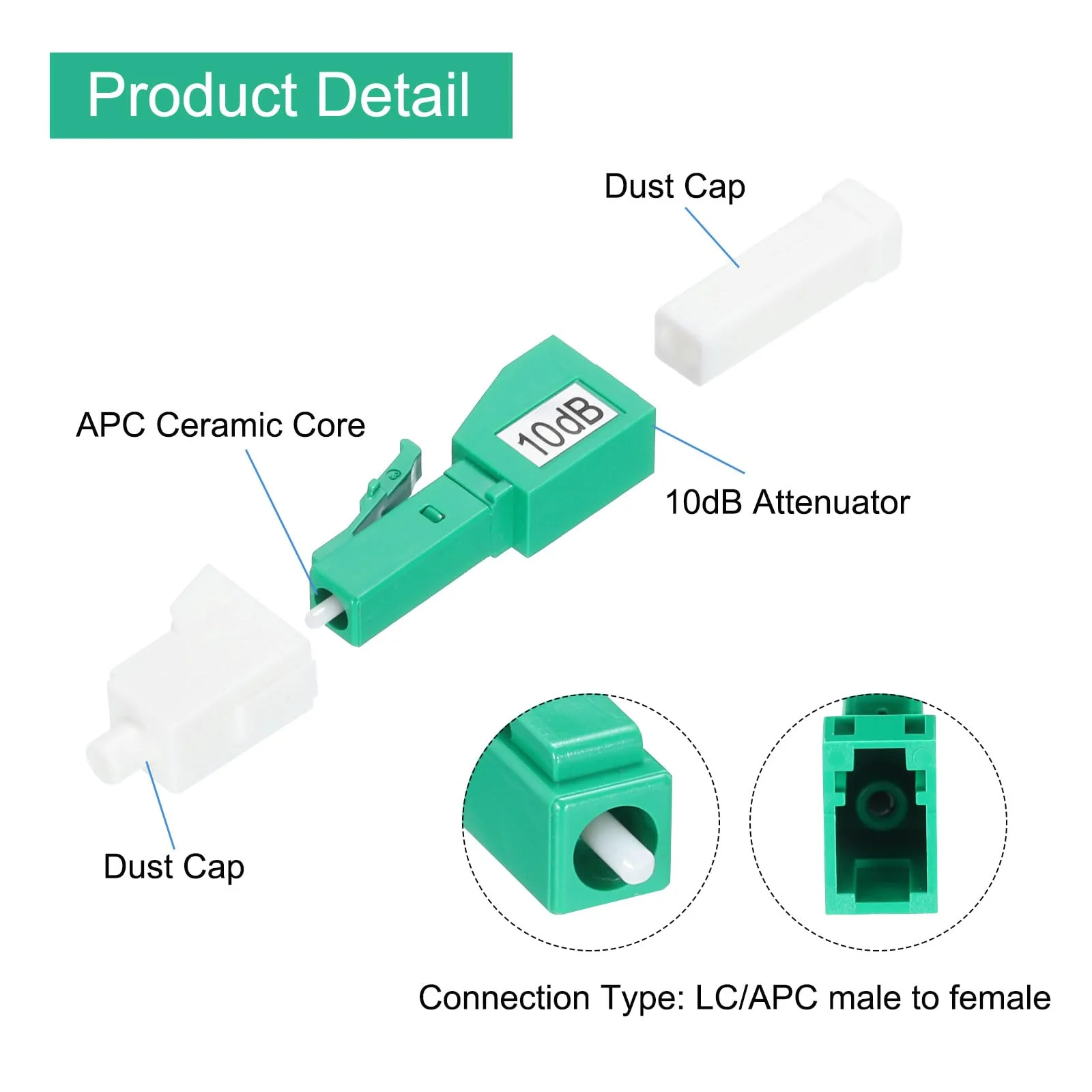 QUARKZMAN 10dB LC Fiber Optic Damper, LC/APC SM Single Mode Solid Glass Fiber Damper Male to Female for Fibre Optic Transfer Pack of 1 10 dB - Image 4