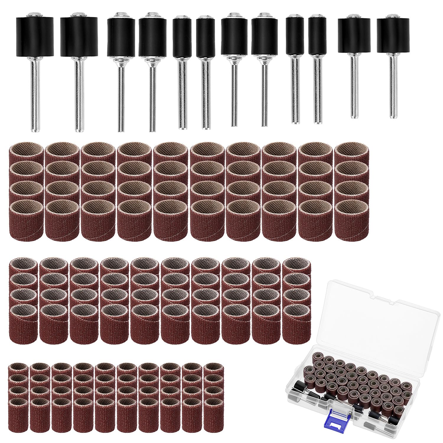 QWORK 132 Piece Sanding Sleeve Set, 120 Sanding Belts in Different Sizes and 12 Sanding Rollers, Compatible with Dremel Rotary Tool