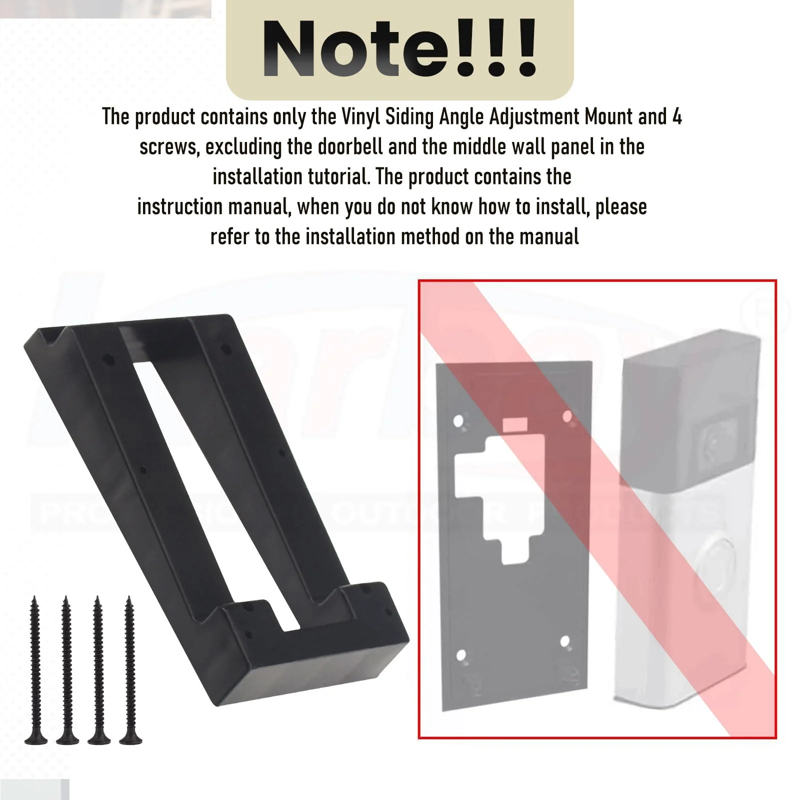 R-ing Doorbell Siding Mount/Vinyl Siding Angle Adjustment Mount for Ring Video Doorbell, Ring 2, Ring 3, Ring 3 Plus Video Doorbell for Standard Style Siding - Image 3