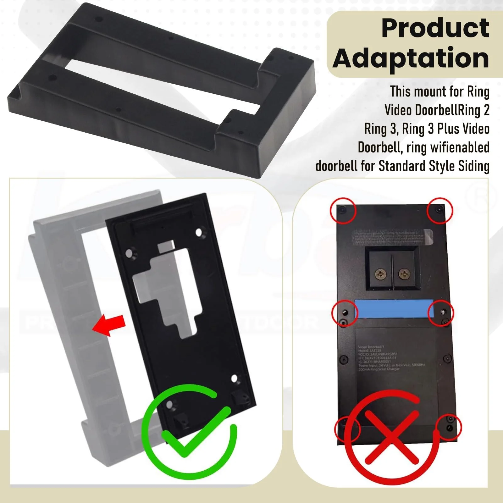 R-ing Doorbell Siding Mount/Vinyl Siding Angle Adjustment Mount for Ring Video Doorbell, Ring 2, Ring 3, Ring 3 Plus Video Doorbell for Standard Style Siding - Image 6