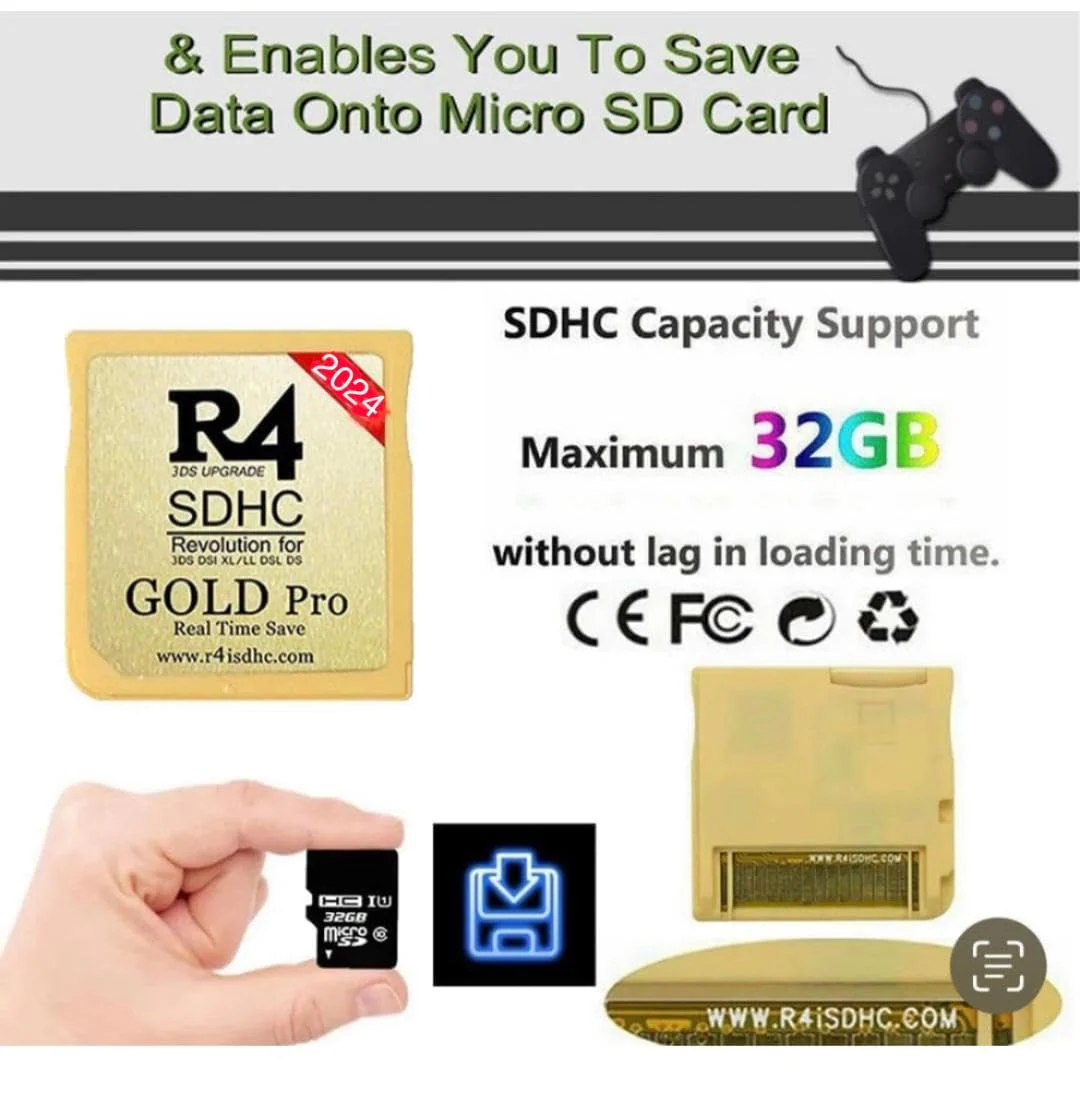 R4 SDHC 2024 Gold Adapter with 32 GB Micro SD with YS Menu with 500 in 1 Will Work On DS DSI DSIXL 2DS 2DSXL 3DS 3DSXL - Image 5
